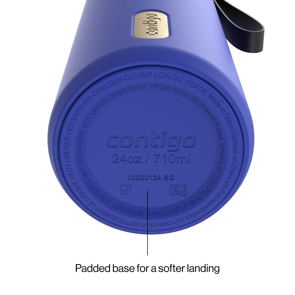Contigo SnapSeal Leakproof Stainless Steel Reusable Water Bottle with Carrying Strap, Dark Blue/Bronze, 24 oz - Pick 589