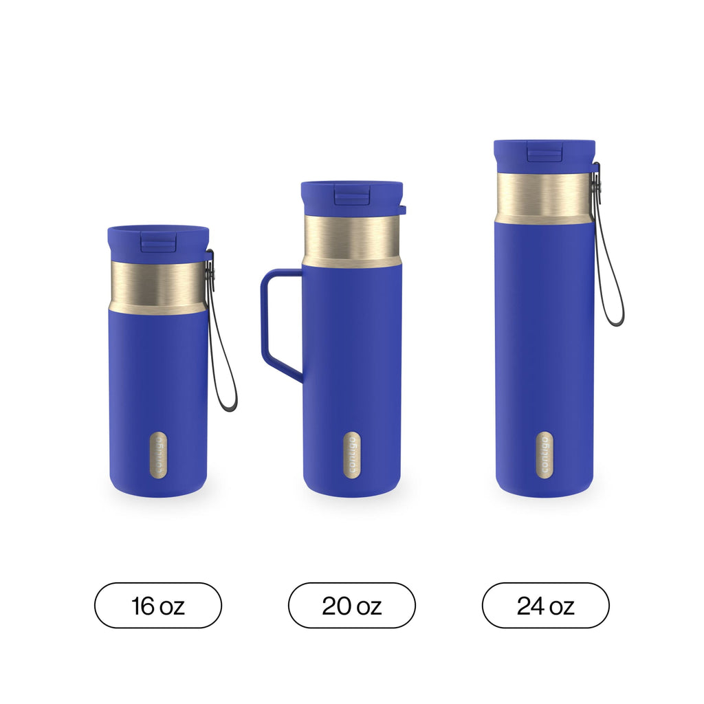 Contigo SnapSeal Leakproof Stainless Steel Reusable Water Bottle with Carrying Strap, Dark Blue/Bronze, 24 oz - Pick 589