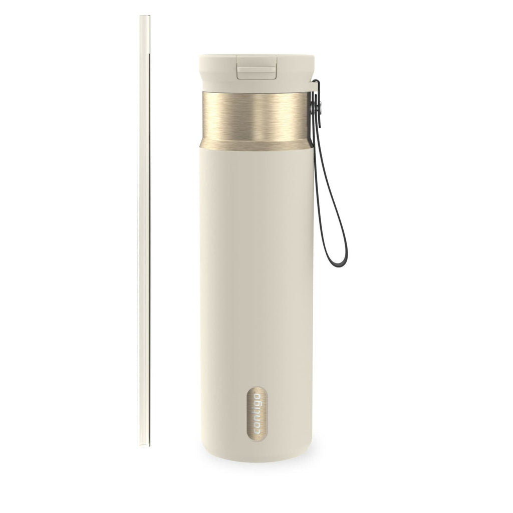 Contigo SnapSeal Leakproof Stainless Steel Reusable Water Bottle with Carrying Strap, Dark Blue/Bronze, 24 oz - Pick 589