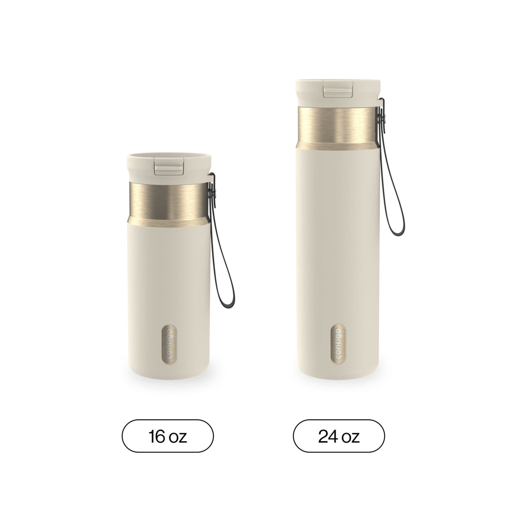 Contigo SnapSeal Leakproof Stainless Steel Reusable Water Bottle with Carrying Strap, Dark Blue/Bronze, 24 oz - Pick 589