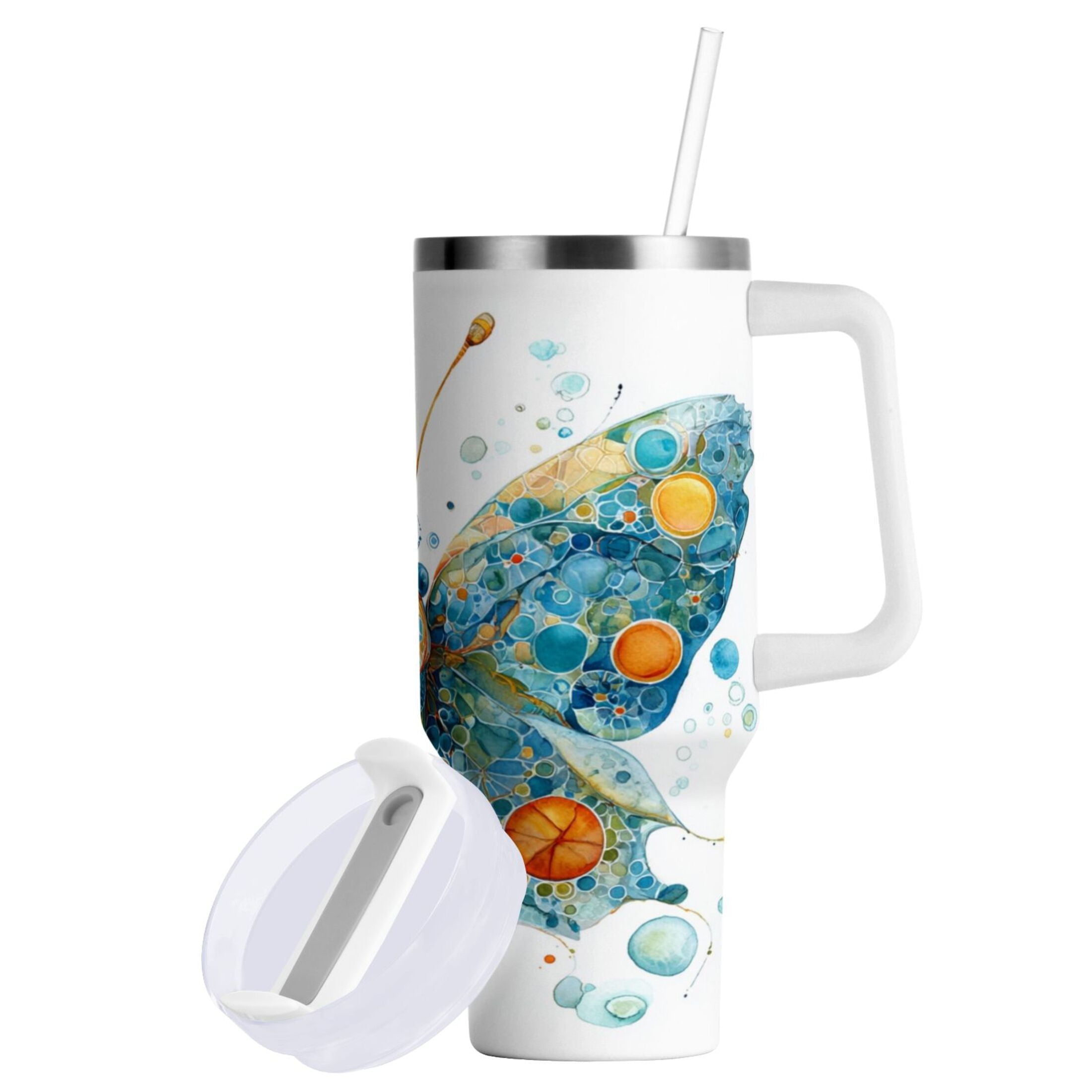 40 oz Insulated Stainless Steel Tumbler Double Wall Stainless Steel Tumbler with 2-Way Drinking Intricately Butterfly - Pick 930