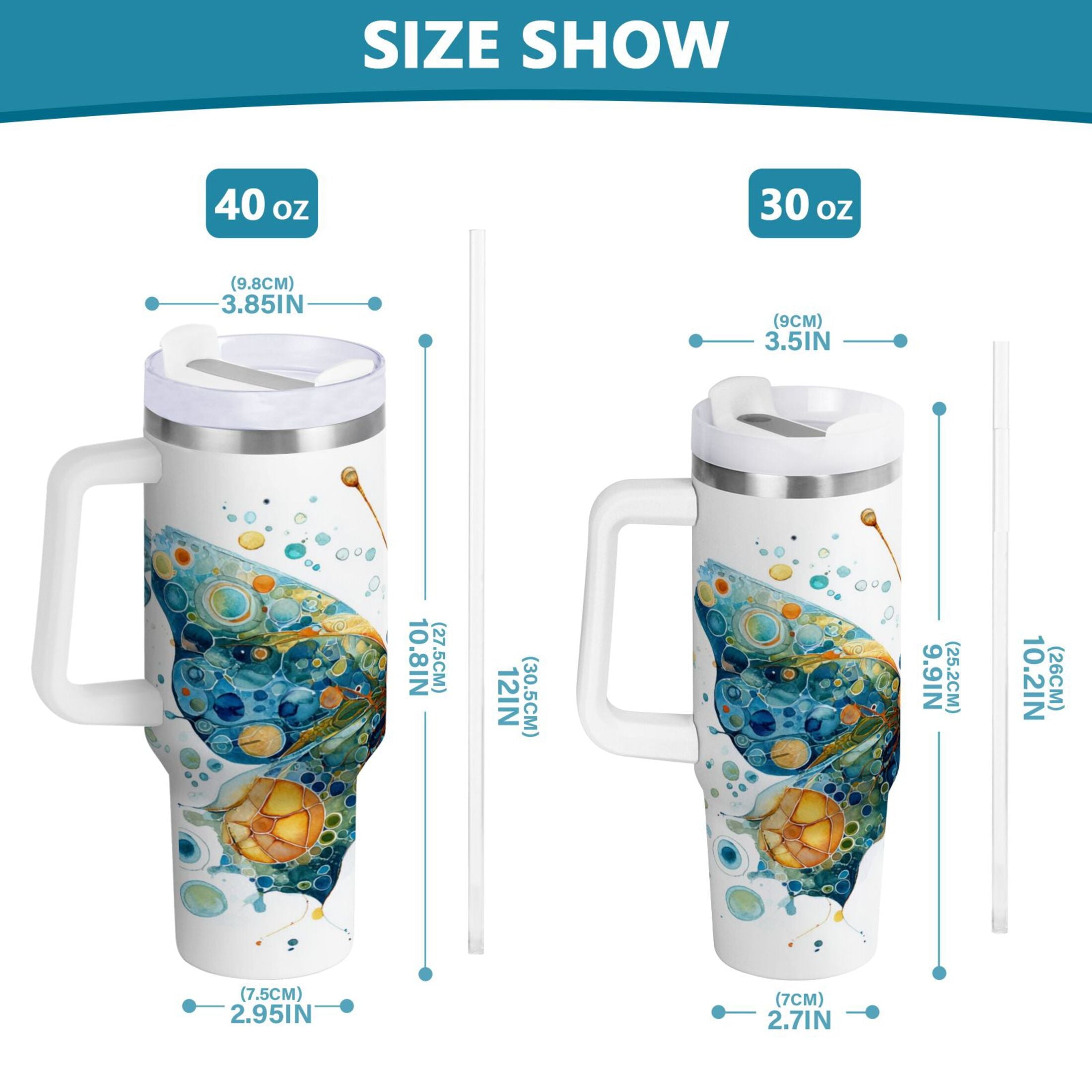 40 oz Insulated Stainless Steel Tumbler Double Wall Stainless Steel Tumbler with 2-Way Drinking Intricately Butterfly - Pick 930