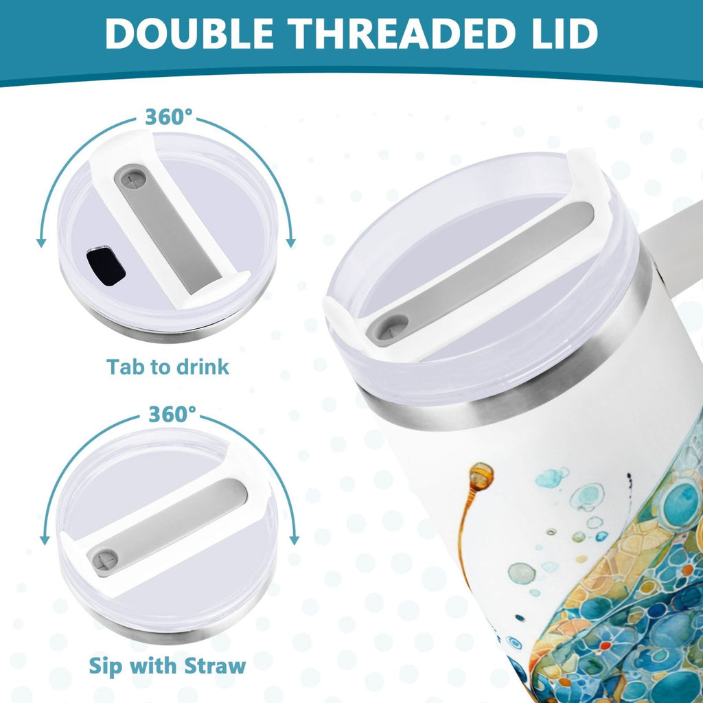 40 oz Insulated Stainless Steel Tumbler Double Wall Stainless Steel Tumbler with 2-Way Drinking Intricately Butterfly - Pick 930