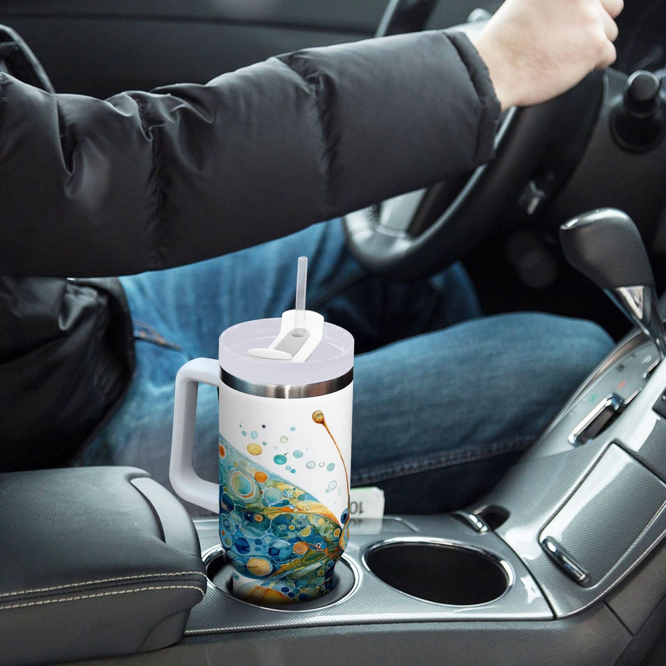 40 oz Insulated Stainless Steel Tumbler Double Wall Stainless Steel Tumbler with 2-Way Drinking Intricately Butterfly - Pick 930