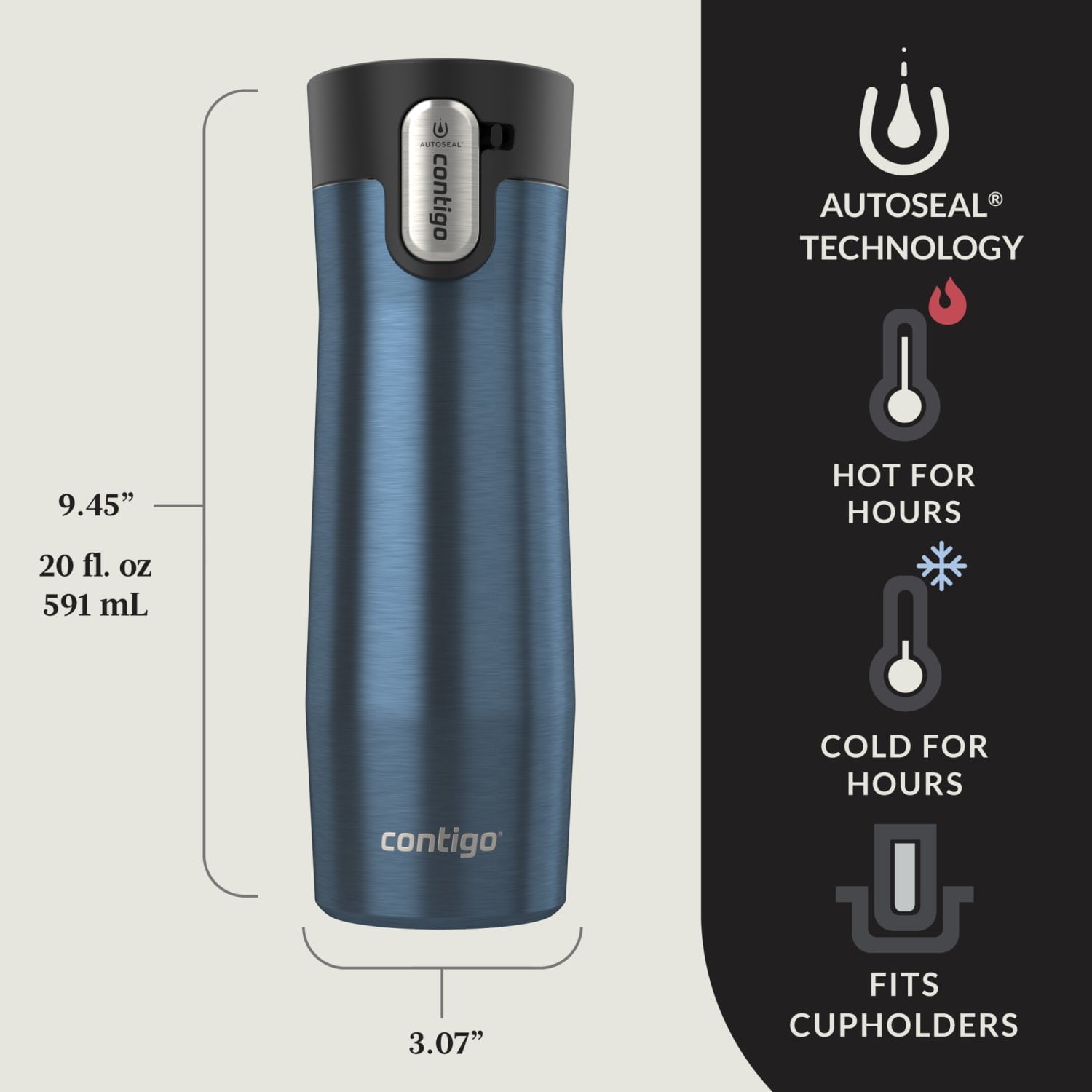 Contigo AUTOSEAL West Loop Vacuum-Insulated Stainless Steel Travel Mug with Easy-Clean Lid, 20 oz - Pick 842