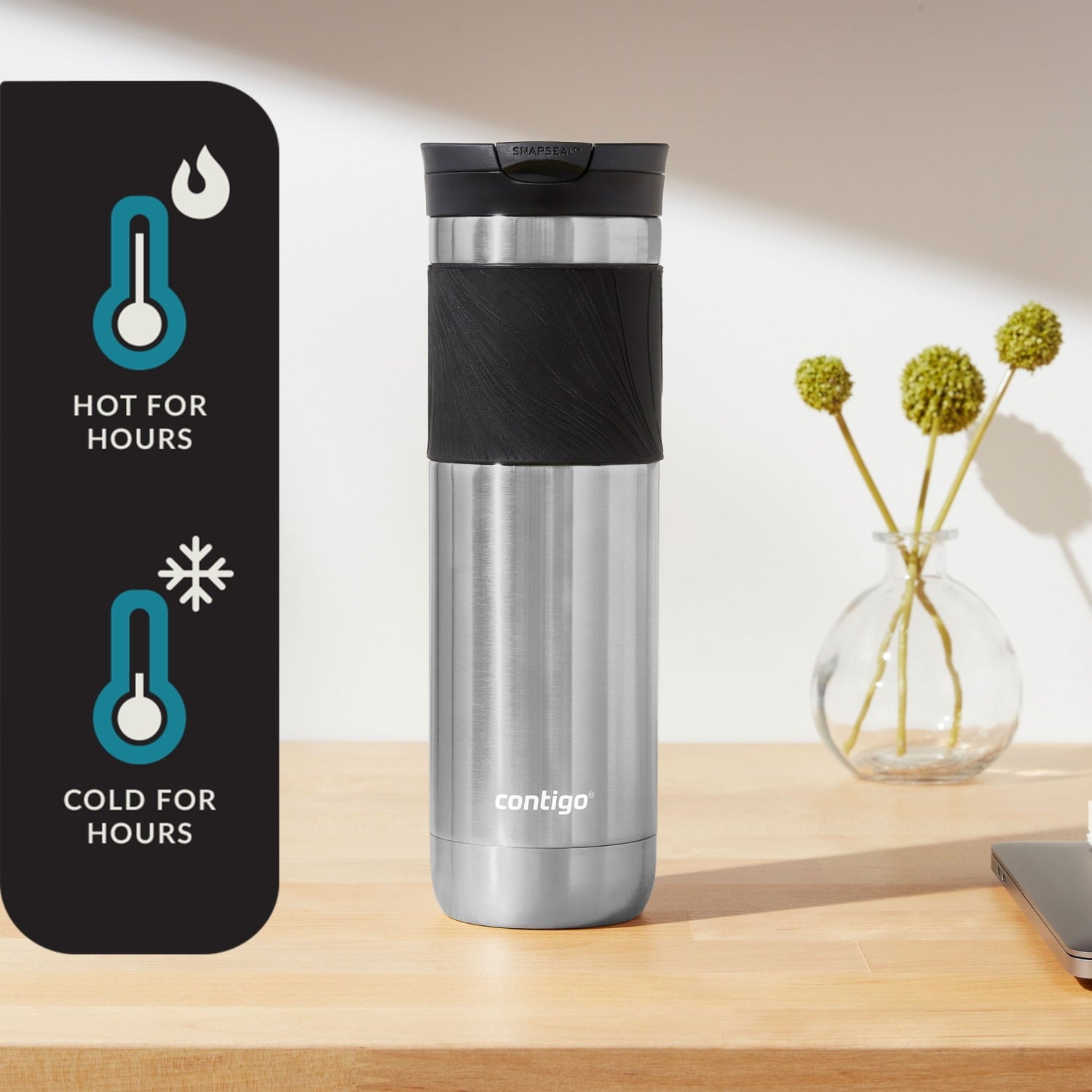 Contigo Byron 2.0 Stainless Steel Travel Mug with SNAPSEAL Lid and Grip in Black, 24 fl oz. - Pick 664
