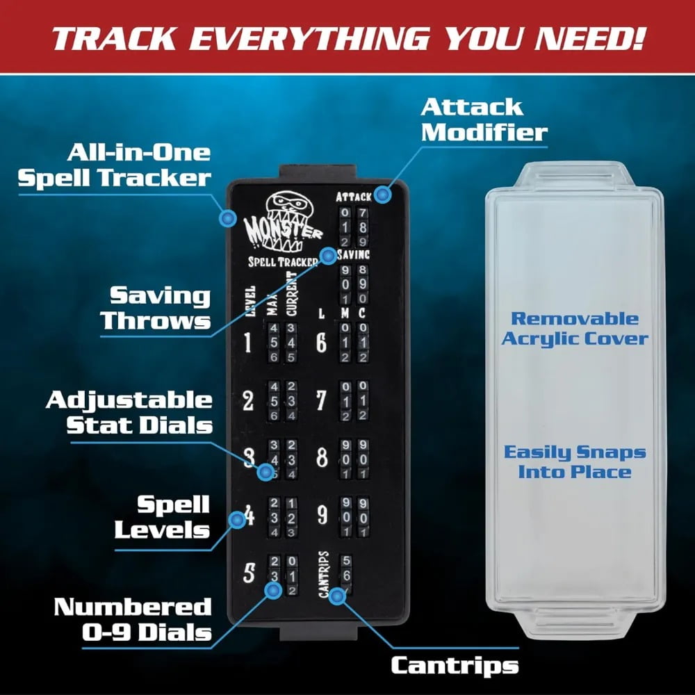 Ultimate RPG Spell Tracker for DND- Easily Keep Track of All Magic Stats, Levels, Modifiers Easily w Adjustable Place-Locking Dials &amp; Protective Cover- Compatible w Dungeons Dragons 5e Tabletop Games - Pick 927