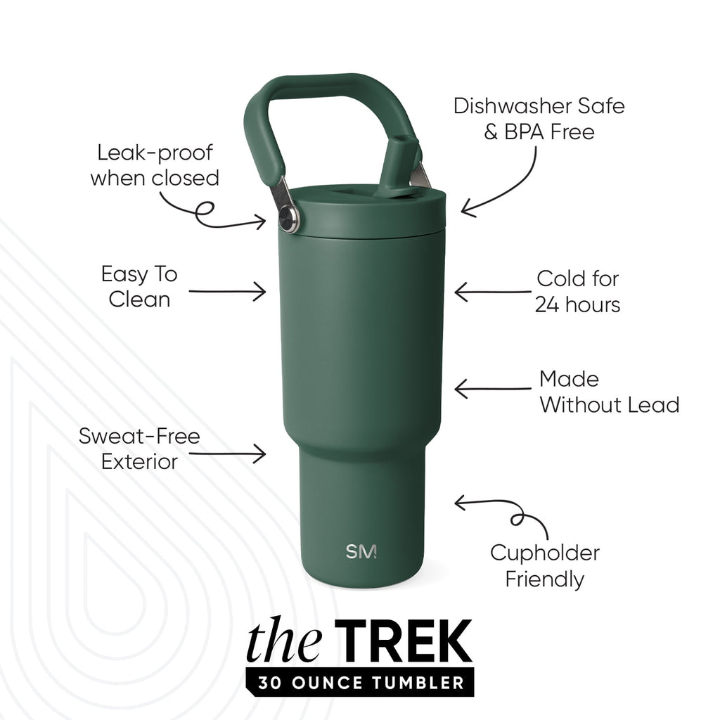 Simple Modern 30 fl oz Insulated Stainless Steel Trek Pivot Tumbler with Straw Lid and Top Handle|Forest - Pick 918