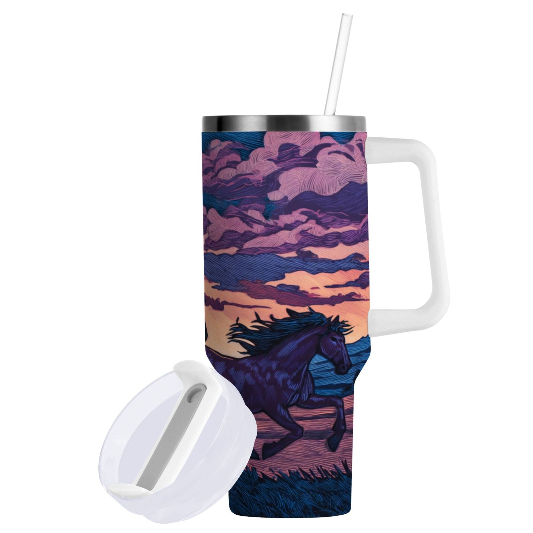 40 oz Insulated Stainless Steel Tumbler Double Wall Stainless Steel Tumbler with 2-Way Drinking Wild Horses Running - Pick 930