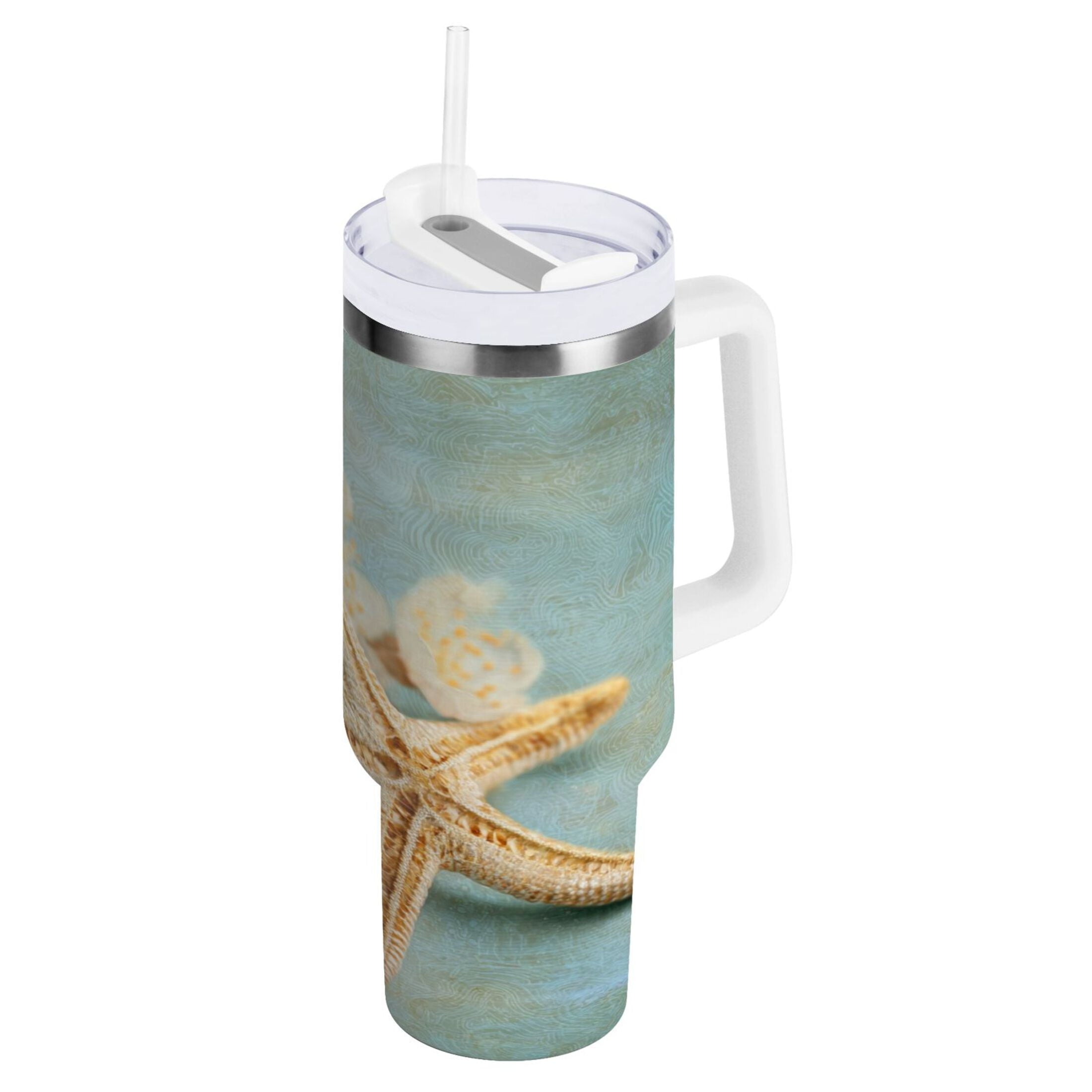 30 oz Insulated Stainless Steel Tumbler Double Wall Stainless Steel Tumbler with 2-Way Drinking Starfish with Flowers - Pick 364