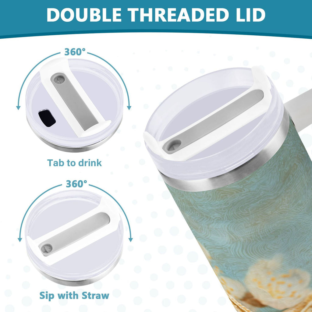 30 oz Insulated Stainless Steel Tumbler Double Wall Stainless Steel Tumbler with 2-Way Drinking Starfish with Flowers - Pick 364