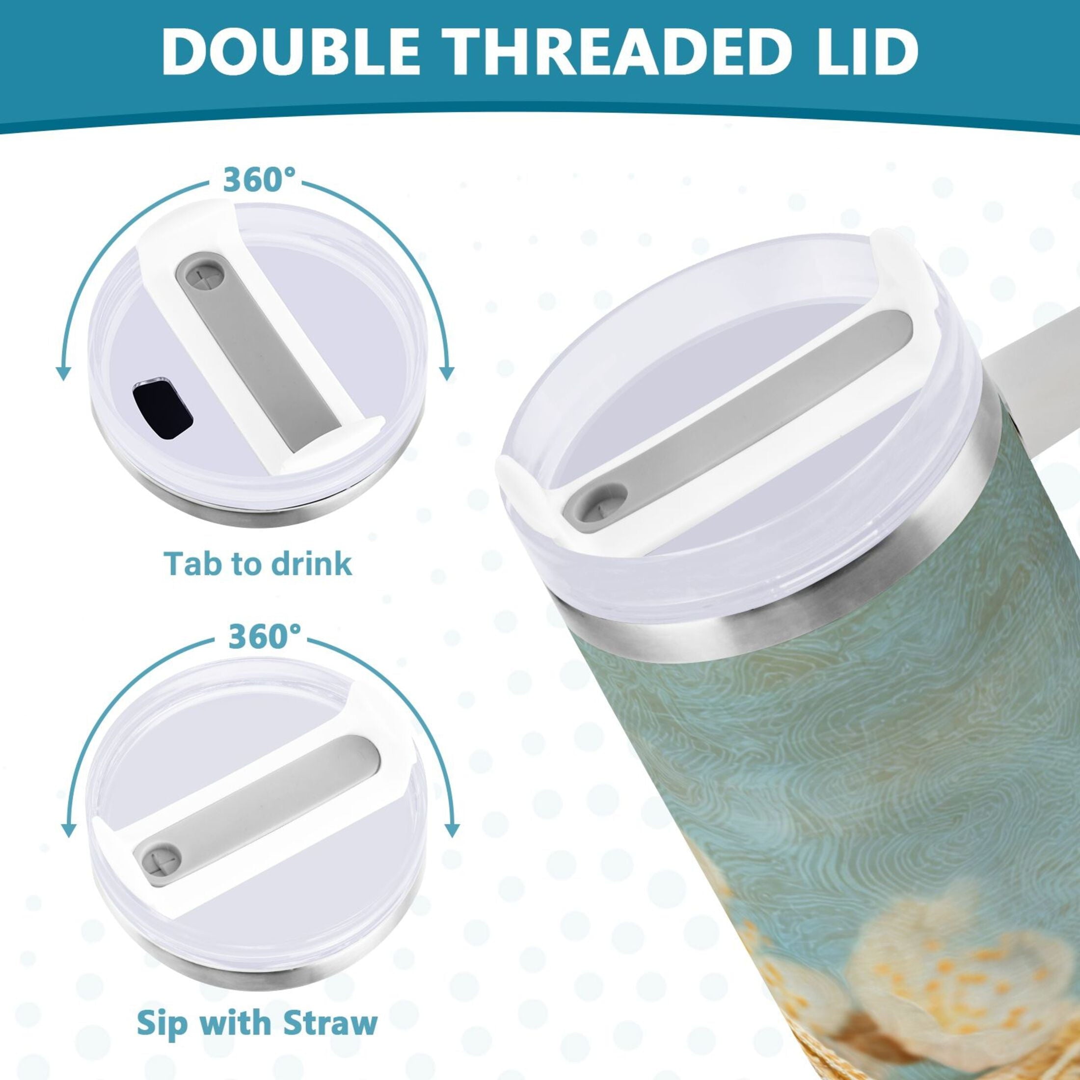 30 oz Insulated Stainless Steel Tumbler Double Wall Stainless Steel Tumbler with 2-Way Drinking Starfish with Flowers - Pick 364