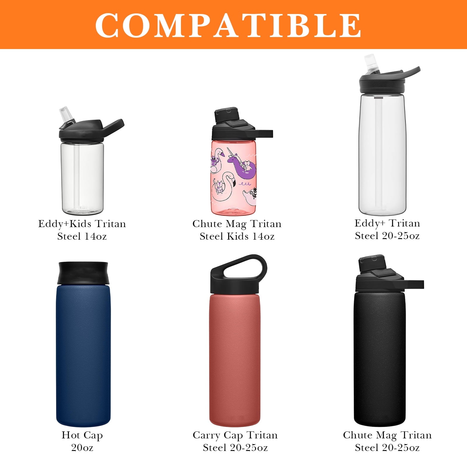 Linkidea 2 Pack Water Bottle Boot Compatible with CamelBak Eddy+20oz/25oz, Chute Mag 20oz/25oz, Carry Cap, Silicone Anti-Slip Bottle Bottom Bumper Protector (Orange) - Pick 181