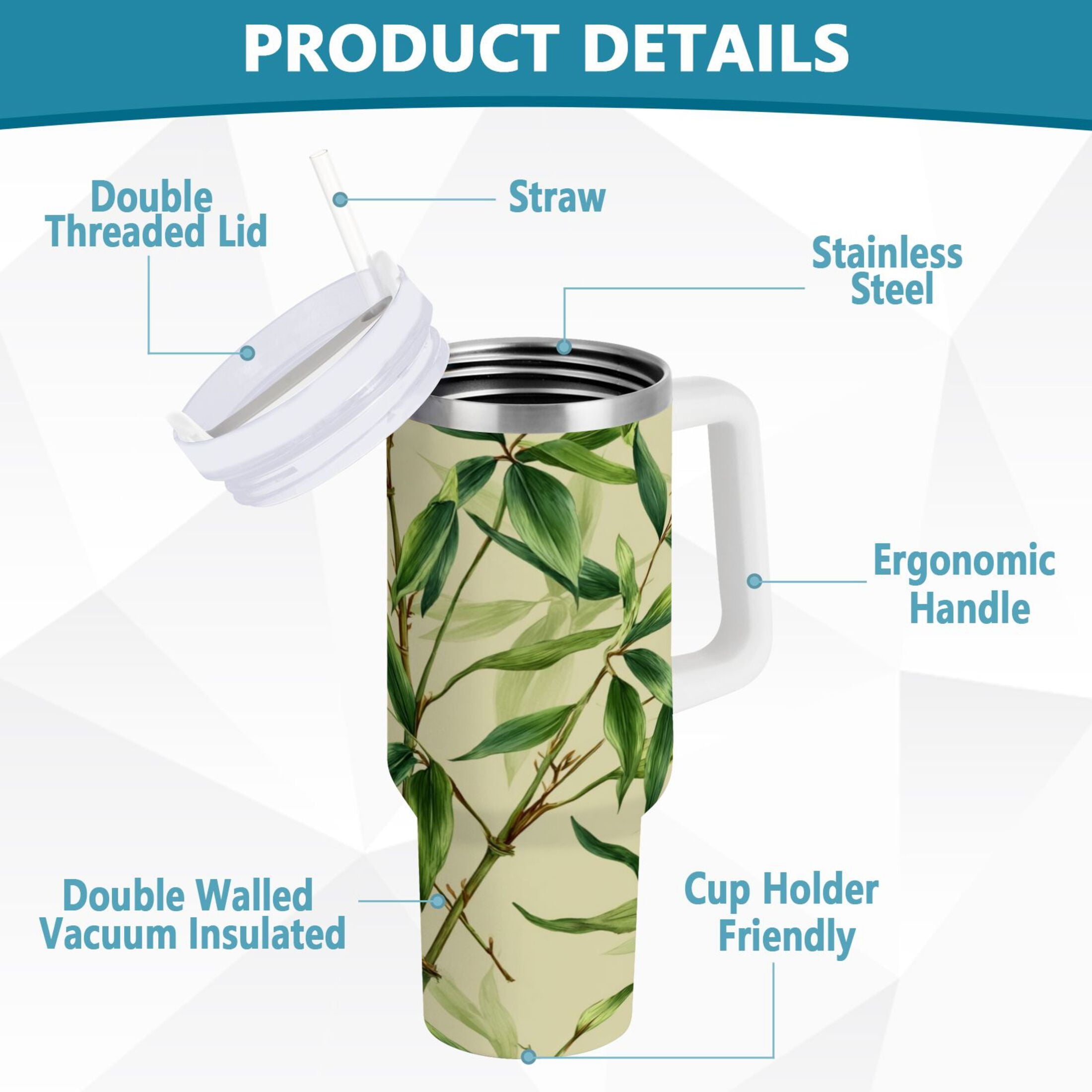 30 oz Insulated Stainless Steel Tumbler Double Wall Stainless Steel Tumbler with 2-Way Drinking Bamboo Pattern - Pick 398