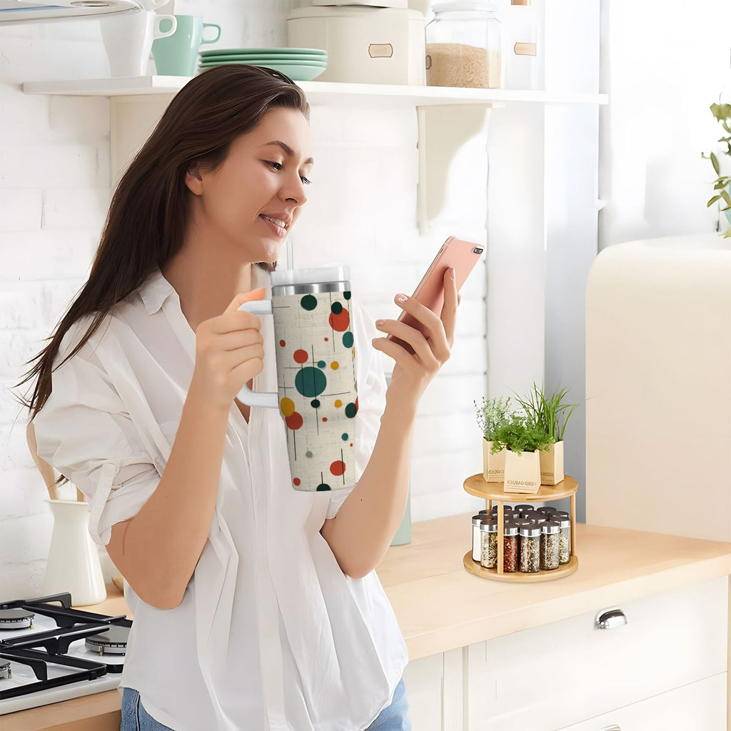 30 oz Insulated Stainless Steel Tumbler Double Wall Stainless Steel Tumbler with 2-Way Drinking Colorful Dots and Lines - Pick 503