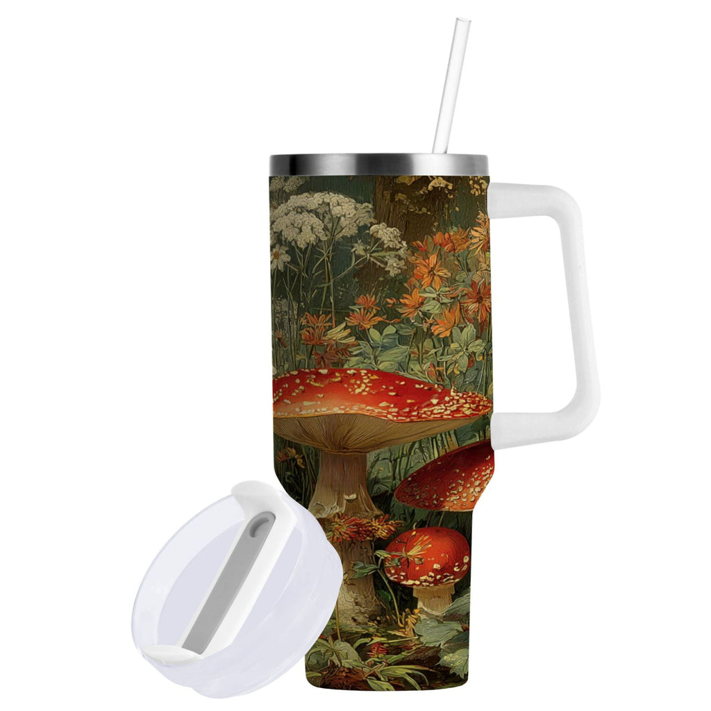 40 oz Insulated Stainless Steel Tumbler Double Wall Stainless Steel Tumbler with 2-Way Drinking Red Mushrooms - Pick 979