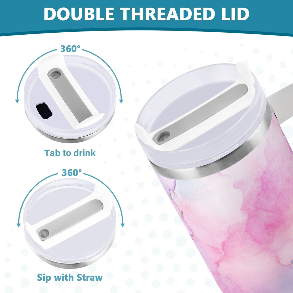 30 oz Insulated Stainless Steel Tumbler Double Wall Stainless Steel Tumbler with 2-Way Drinking Pastel Pink Marble Texture - Pick 761