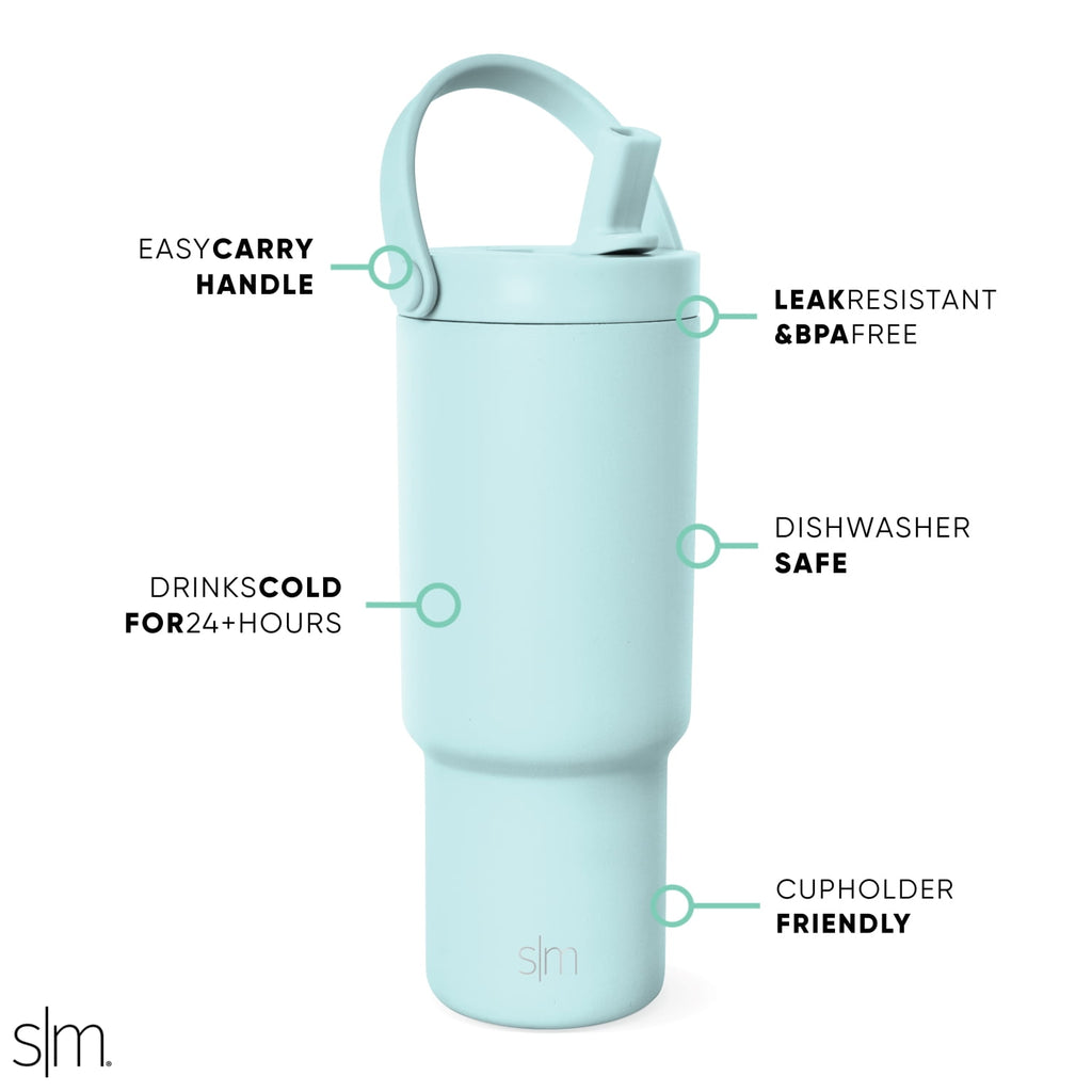 Simple Modern 24 fl oz Insulated Stainless Steel Trek Pivot Tumbler with Straw Lid and Top Handle|Seaside Blue - Pick 222