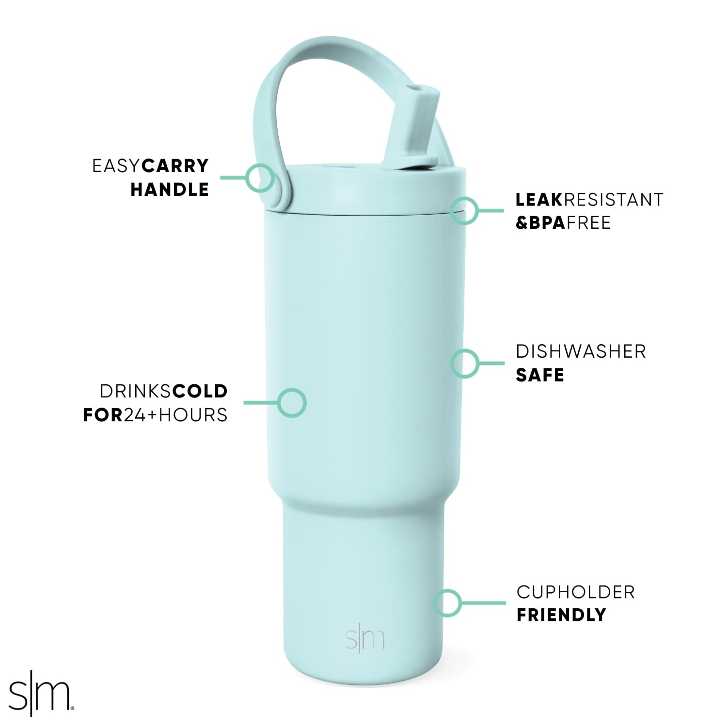 Simple Modern 24 fl oz Insulated Stainless Steel Trek Pivot Tumbler with Straw Lid and Top Handle|Seaside Blue - Pick 222