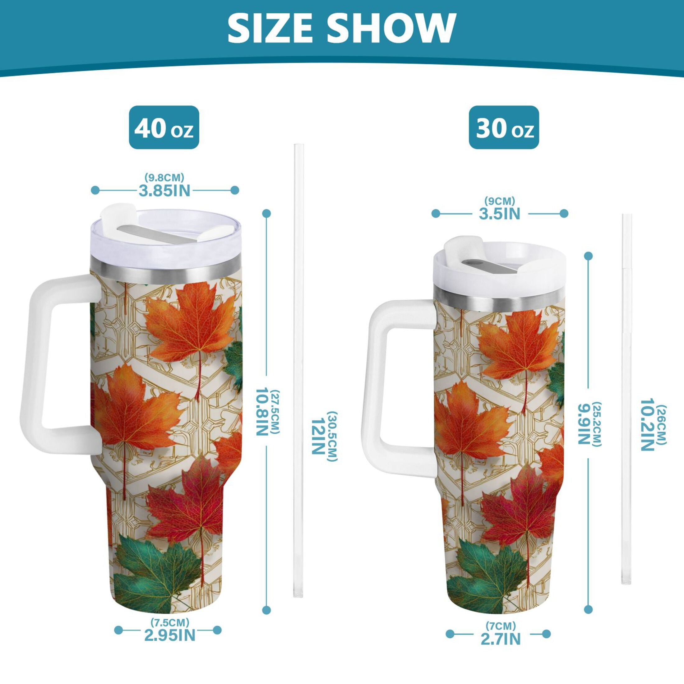 30 oz Insulated Stainless Steel Tumbler Double Wall Stainless Steel Tumbler with 2-Way Drinking Green and Red Maple Leaves - Pick 120