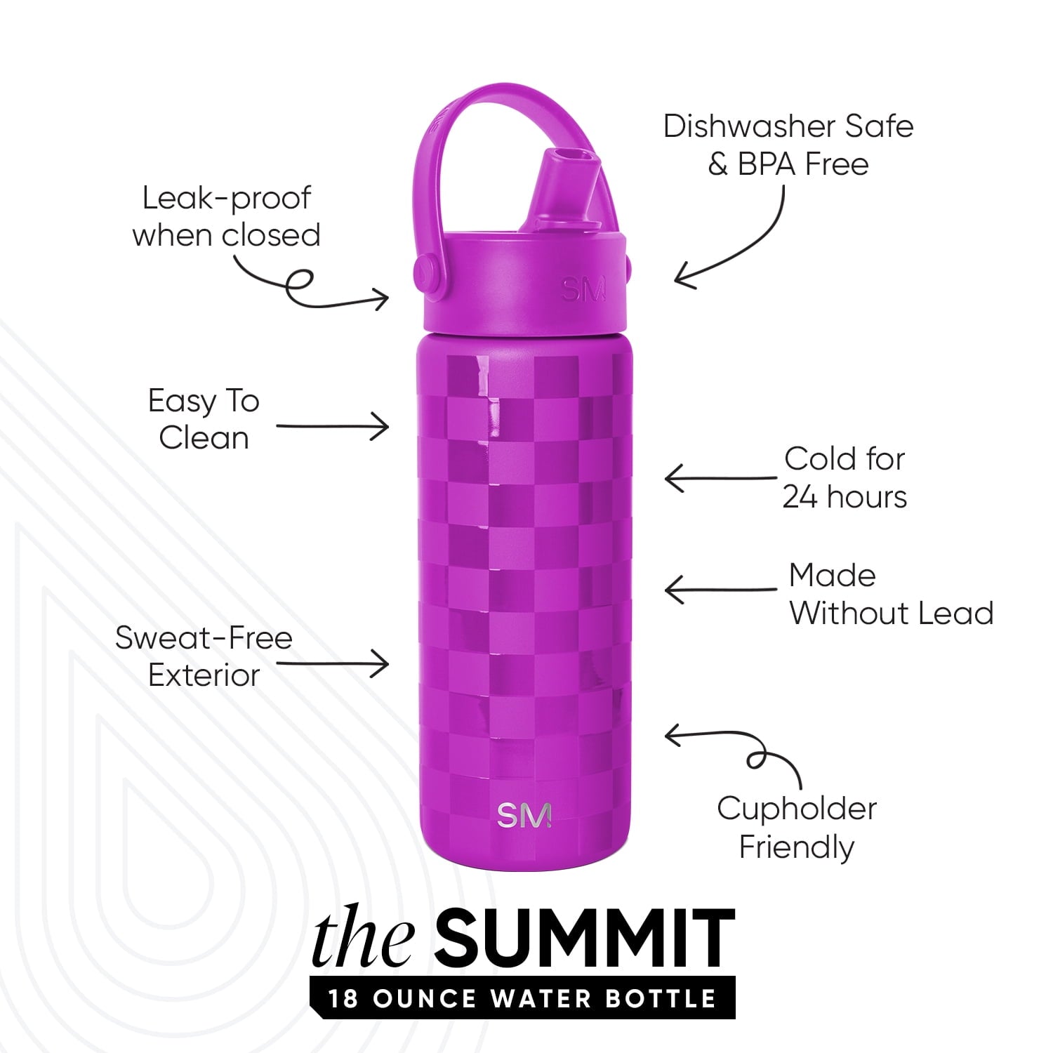 Simple Modern 18 fl oz Insulated Stainless Steel Summit Wide Mouth Water Bottle with Handle and Straw Lid|Black and White Checkmate - Pick 940