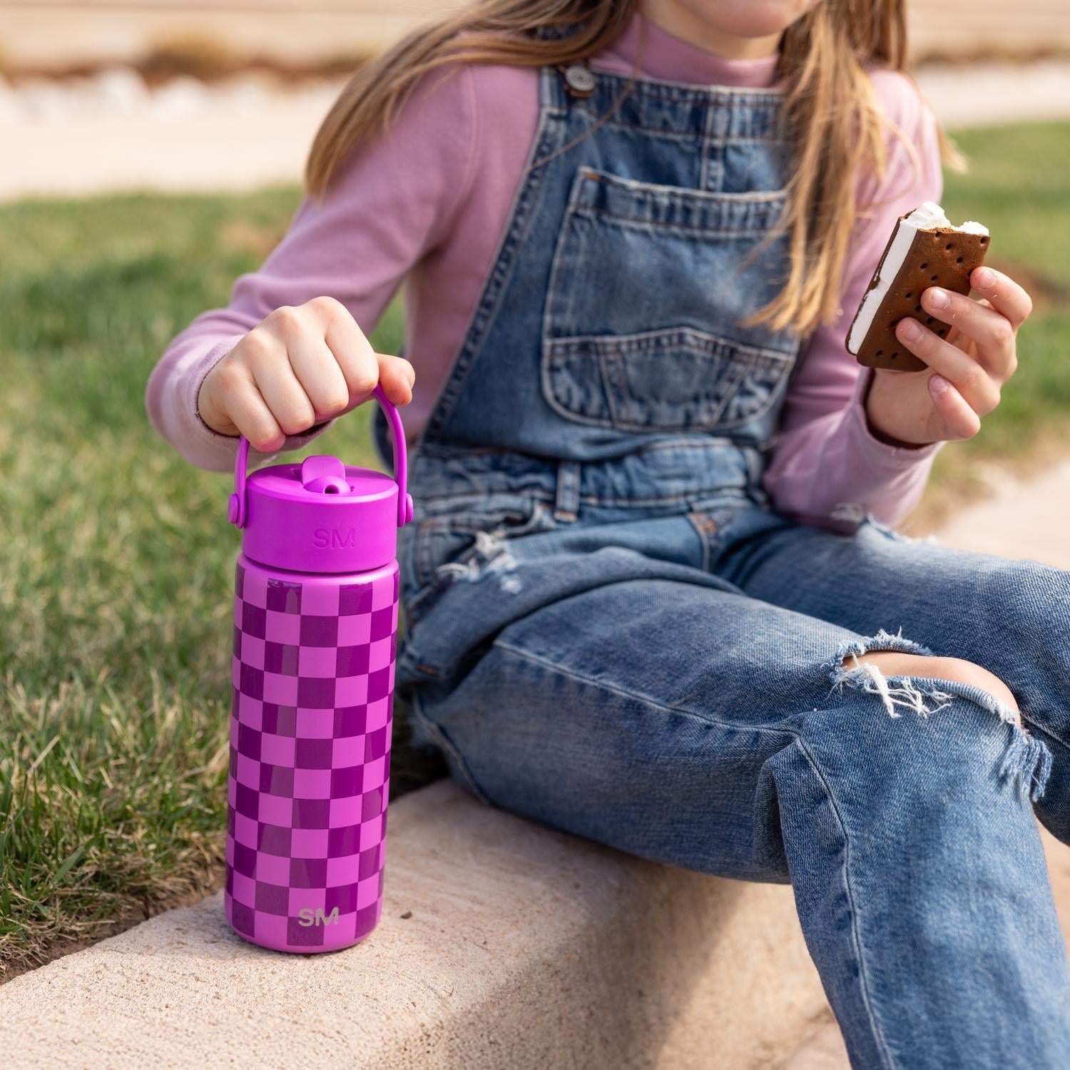 Simple Modern 18 fl oz Insulated Stainless Steel Summit Wide Mouth Water Bottle with Handle and Straw Lid|Black and White Checkmate - Pick 940