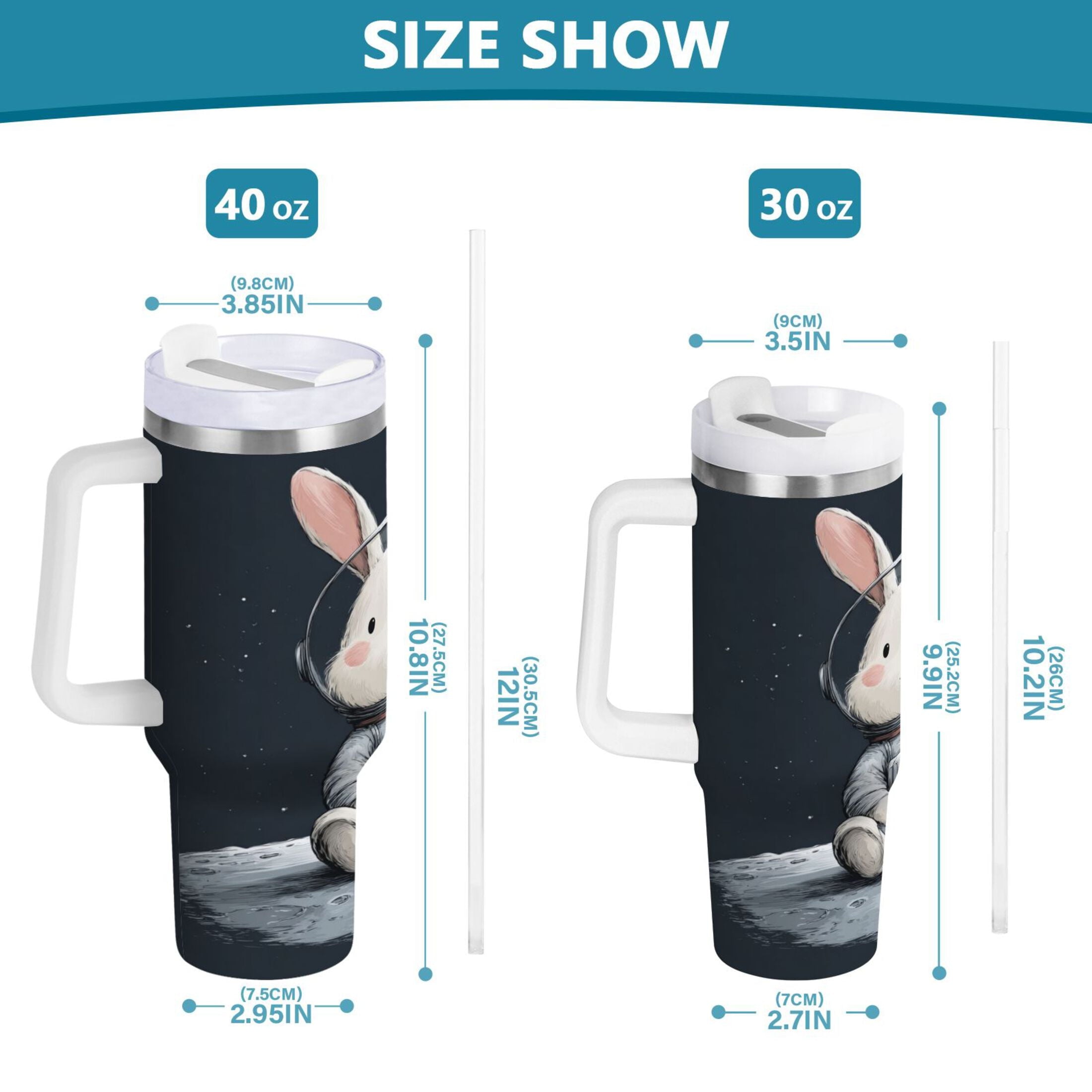 40 oz Insulated Stainless Steel Tumbler Double Wall Stainless Steel Tumbler with 2-Way Drinking Rabbit in A Space - Pick 701