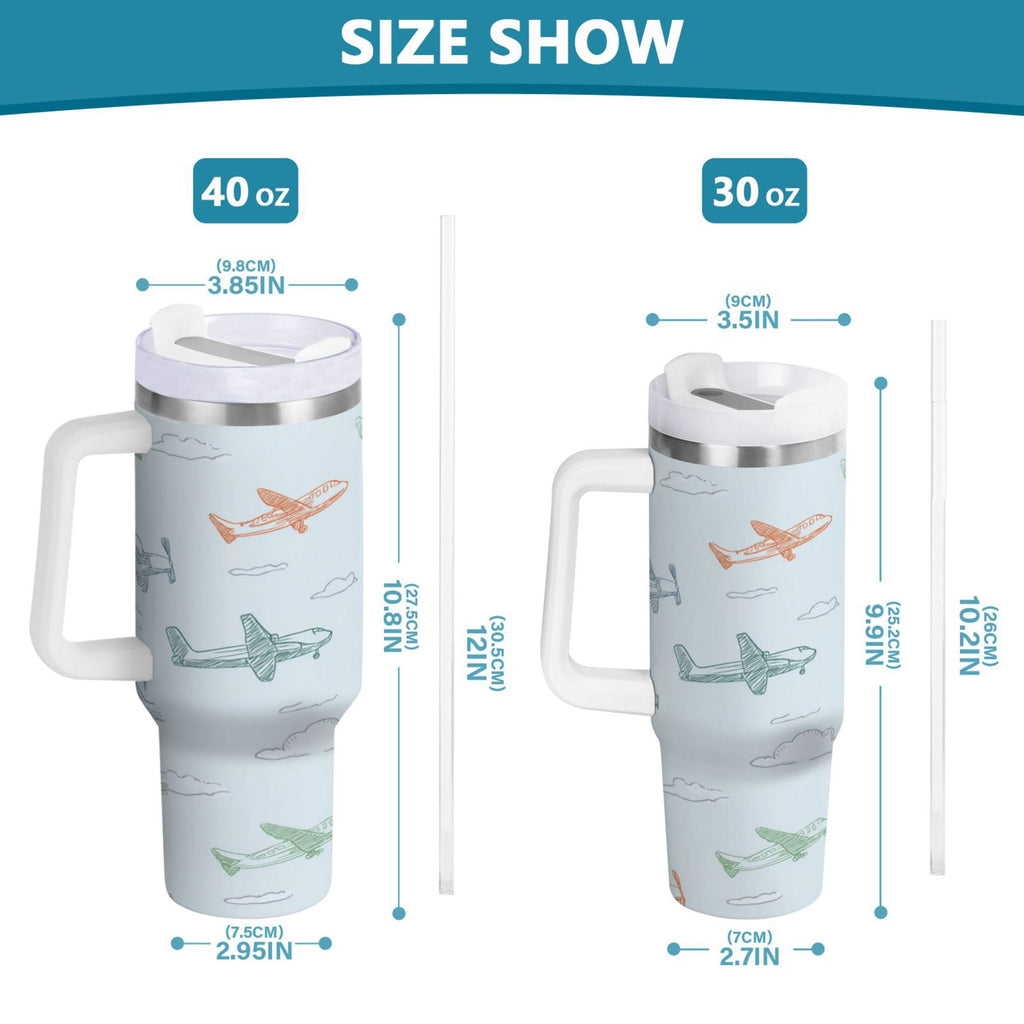30 oz Insulated Stainless Steel Tumbler Double Wall Stainless Steel Tumbler with 2-Way Drinking Pastel Doodle Airplanes - Pick 332