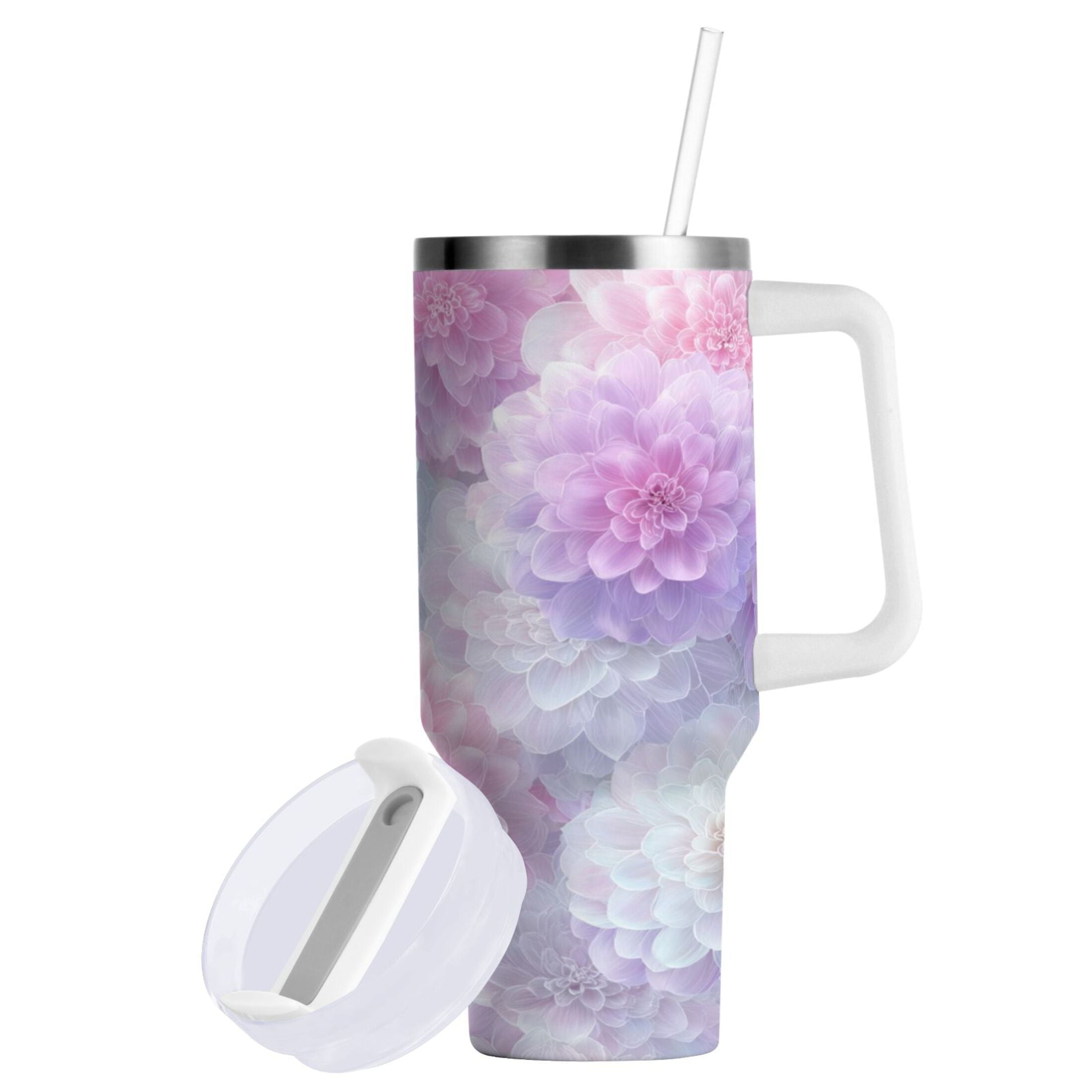 30 oz Insulated Stainless Steel Tumbler Double Wall Stainless Steel Tumbler with 2-Way Drinking Cute Pastel Watercolor Floral - Pick 789