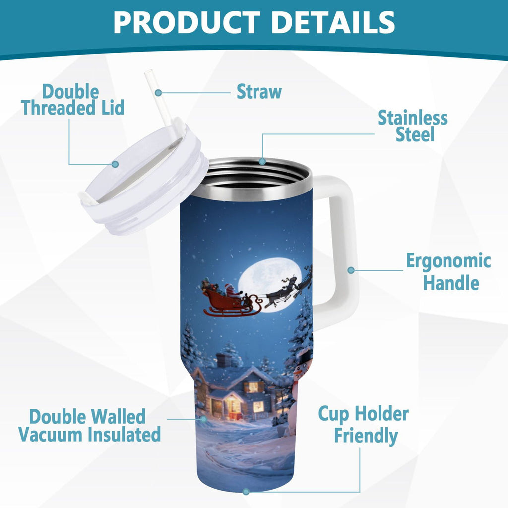 30 oz Insulated Stainless Steel Tumbler Double Wall Stainless Steel Tumbler with 2-Way Drinking Christmas Night Scene - Pick 155