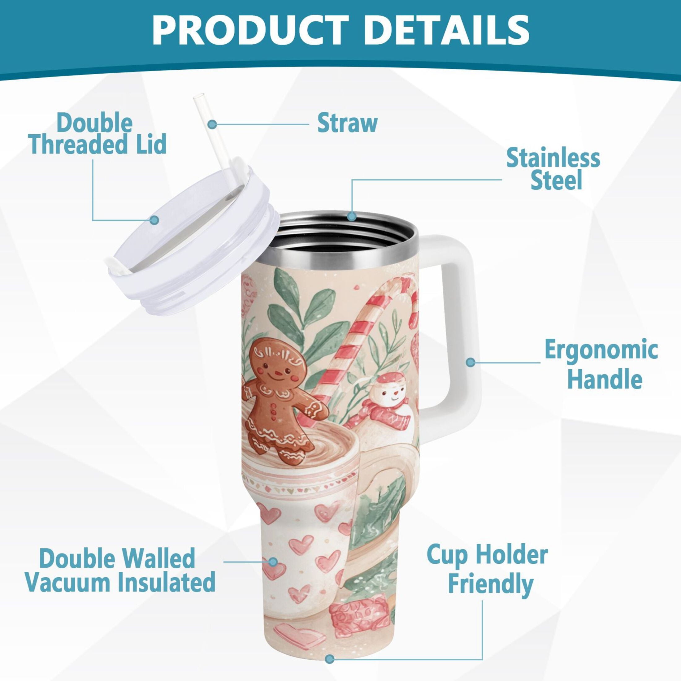 30 oz Insulated Stainless Steel Tumbler Double Wall Stainless Steel Tumbler with 2-Way Drinking Cute Christmas Design - Pick 996
