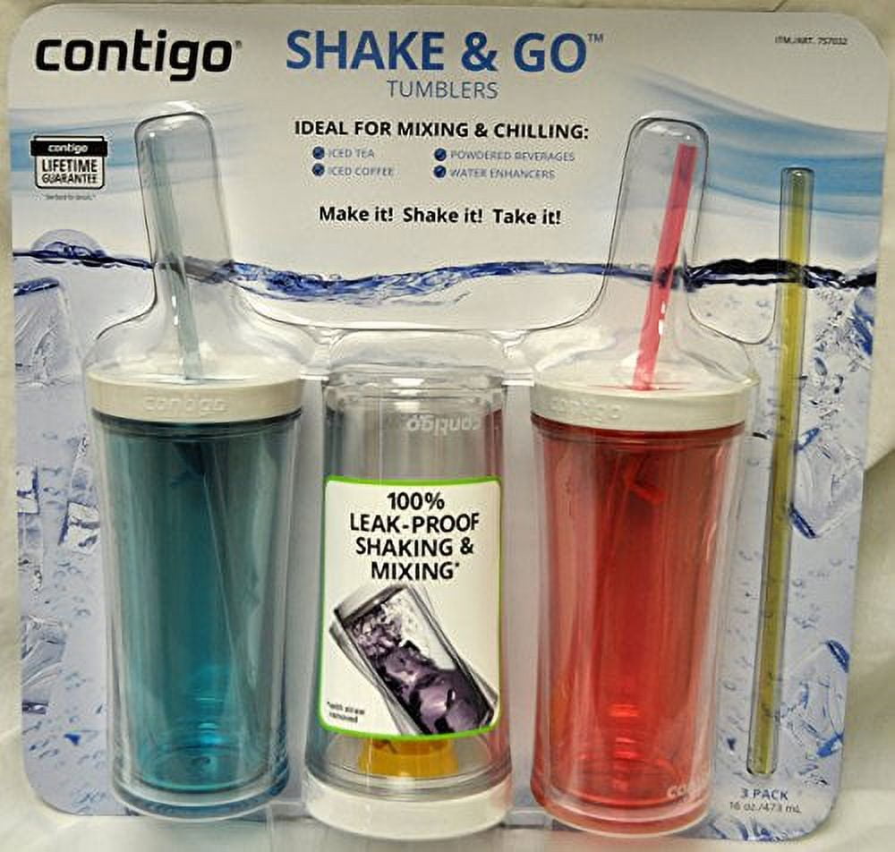 Contigo Shake &amp; Go Plastic Tumblers - Set of 3 (Pink Blue &amp; Clear) - Pick 681