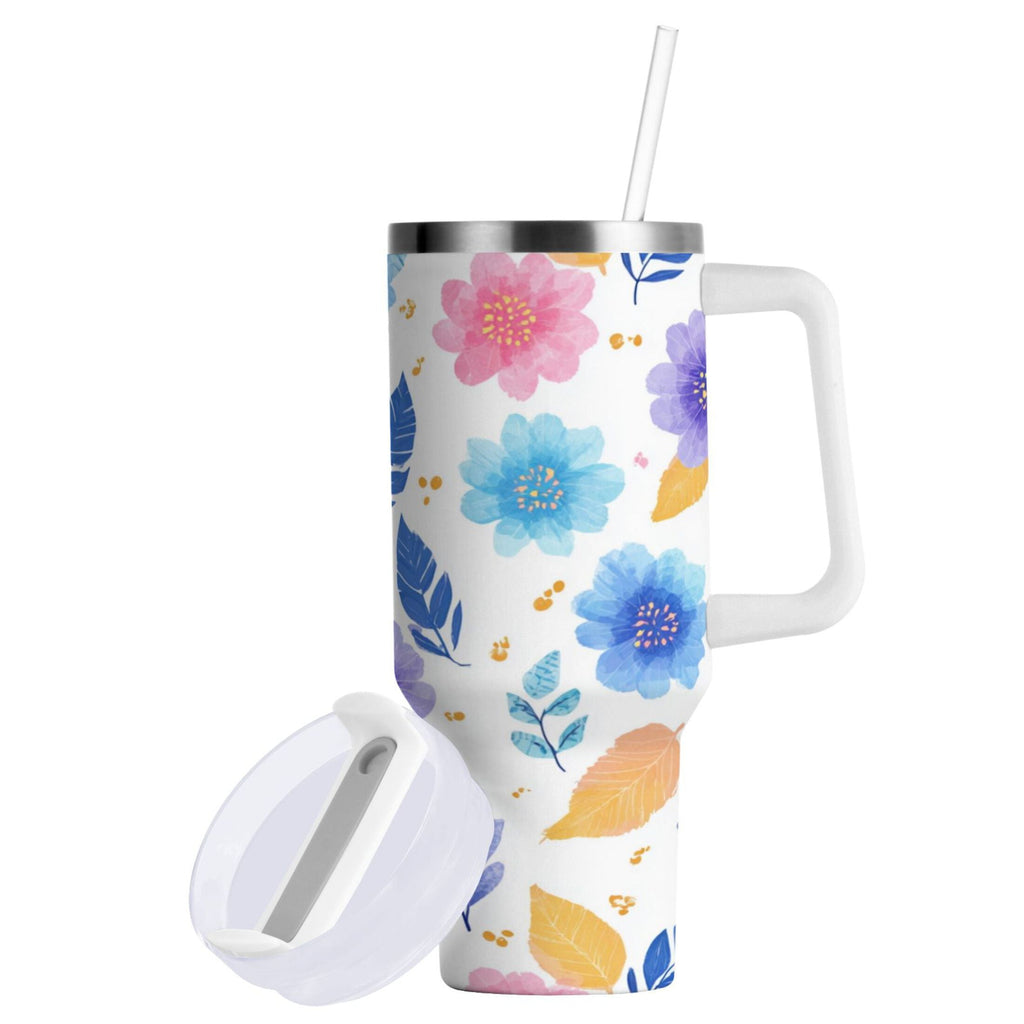 30 oz Insulated Stainless Steel Tumbler Double Wall Stainless Steel Tumbler with 2-Way Drinking Blue and Purple Flowers - Pick 625