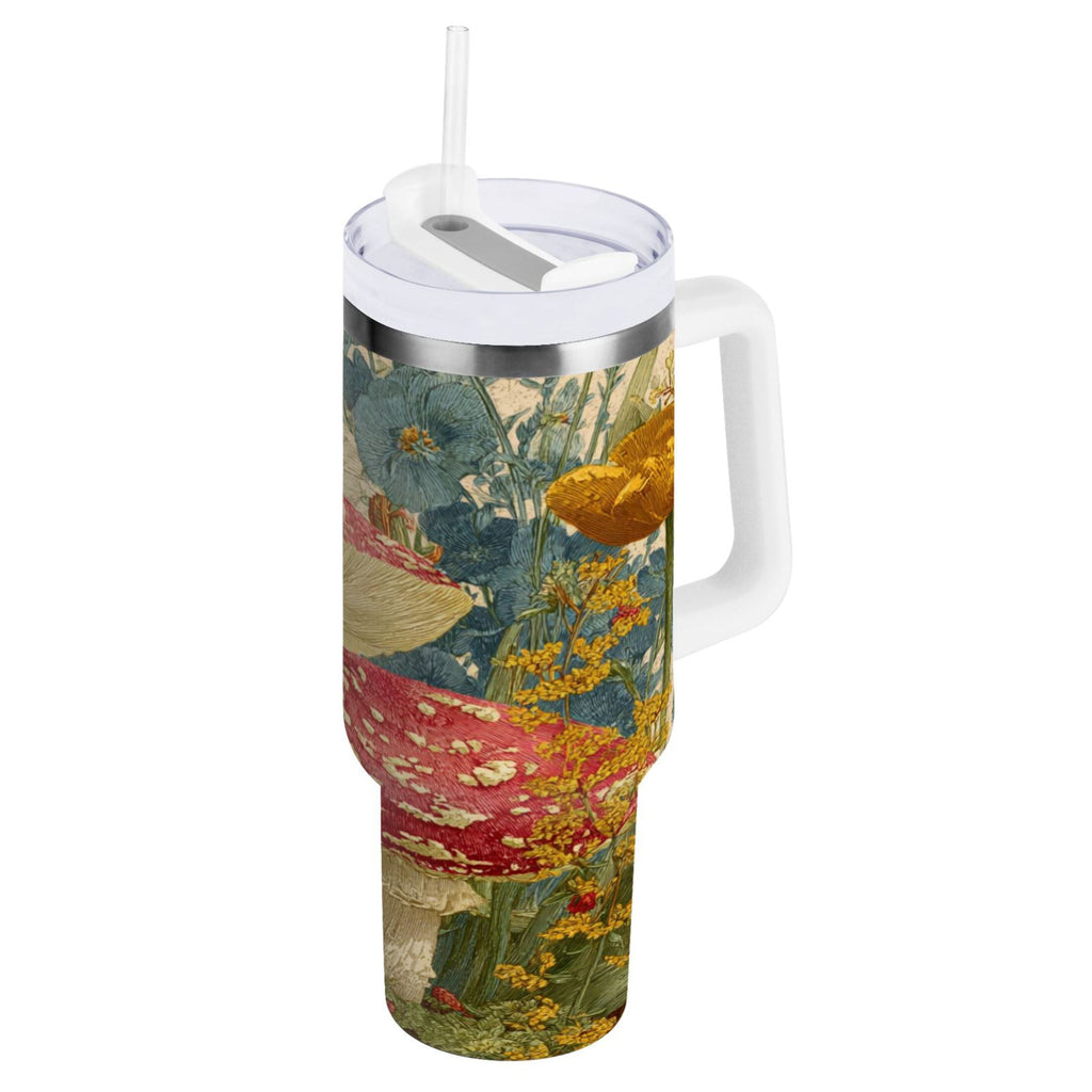 30 oz Insulated Stainless Steel Tumbler Double Wall Stainless Steel Tumbler with 2-Way Drinking Red Mushrooms with Flowers - Pick 247