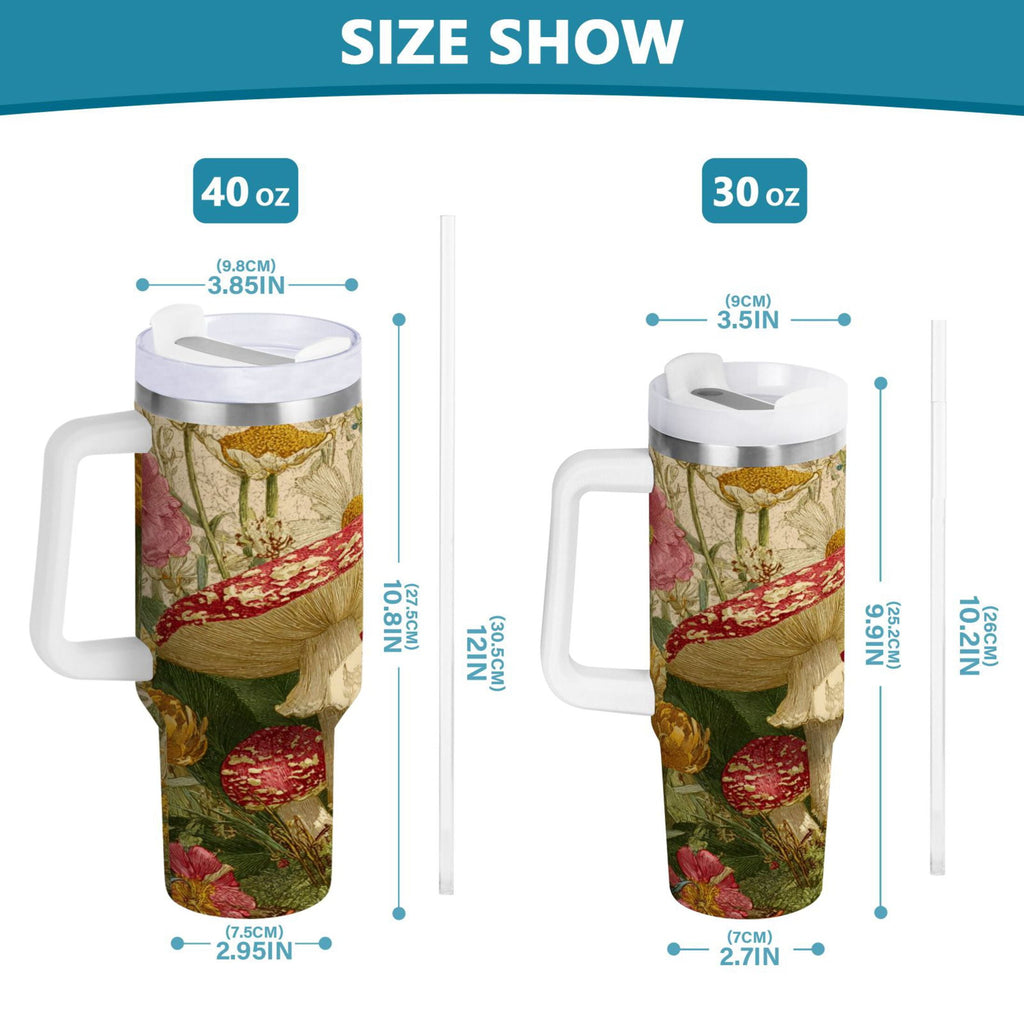 30 oz Insulated Stainless Steel Tumbler Double Wall Stainless Steel Tumbler with 2-Way Drinking Red Mushrooms with Flowers - Pick 247