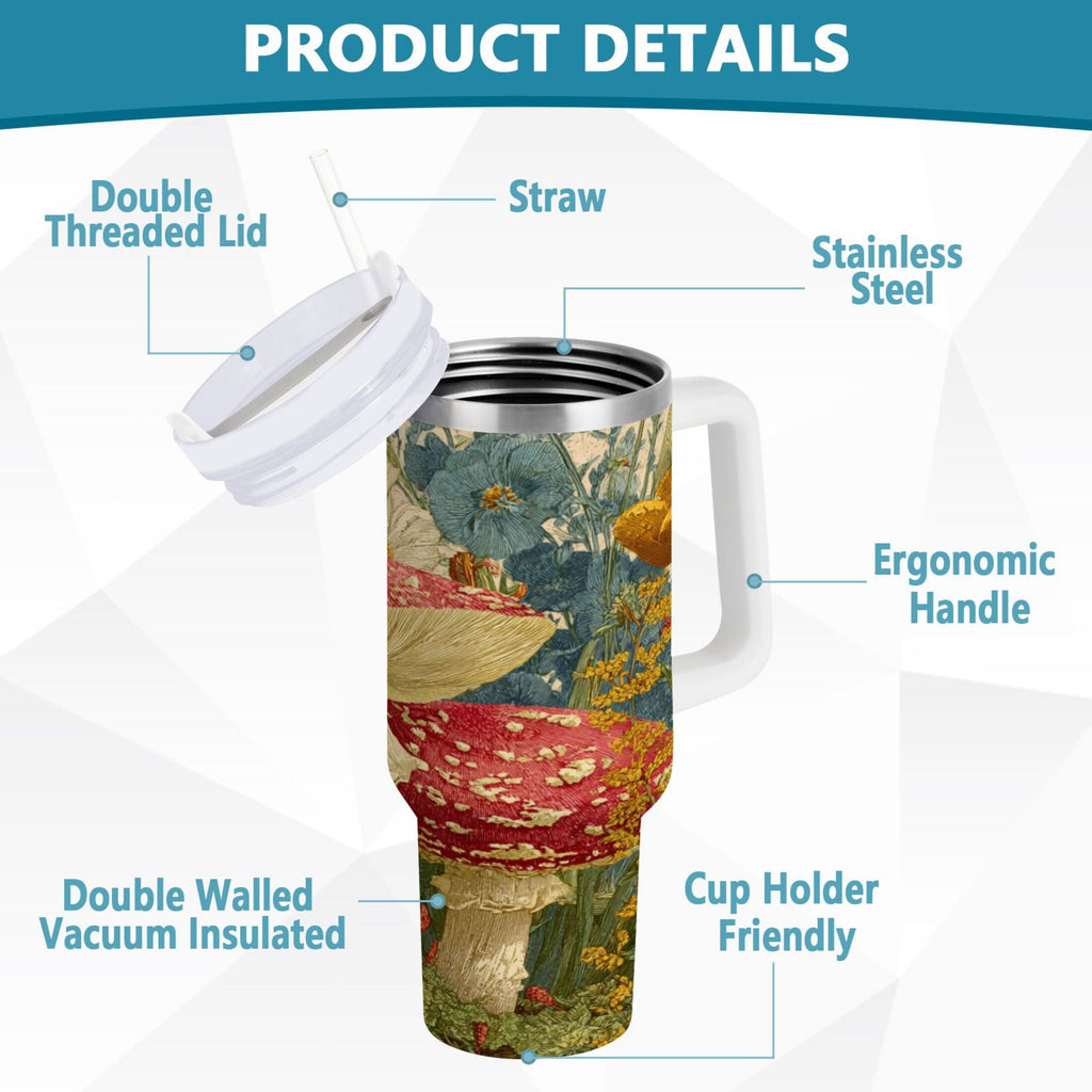 30 oz Insulated Stainless Steel Tumbler Double Wall Stainless Steel Tumbler with 2-Way Drinking Red Mushrooms with Flowers - Pick 247