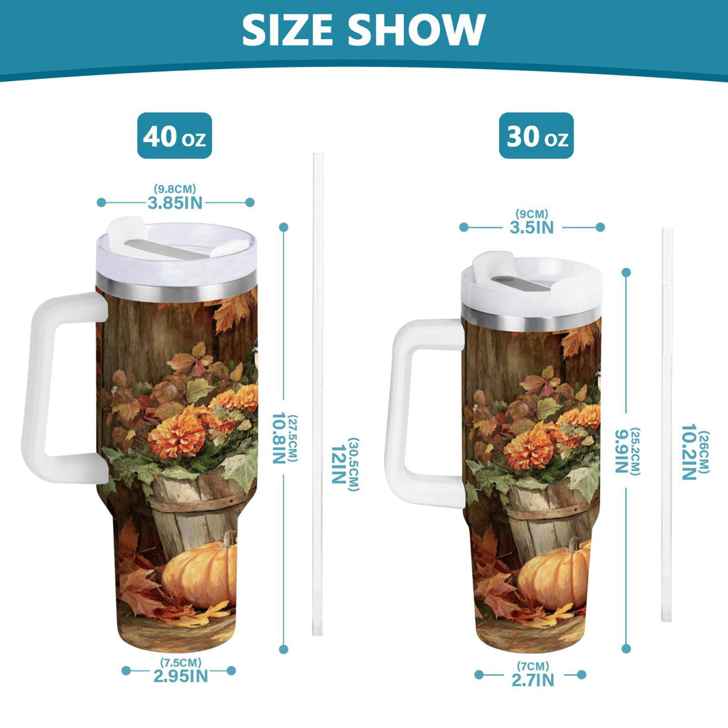 30 oz Insulated Stainless Steel Tumbler Double Wall Stainless Steel Tumbler with 2-Way Drinking Beautiful Fall Scene - Pick 638