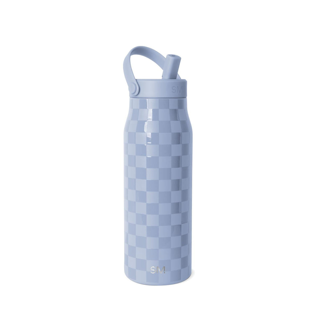 Simple Modern 34 fl oz Insulated Stainless Steel Mesa Wide Mouth Water Bottle with Handle and Push Button Straw Lid | Mystifying Blue Checkmate - Pick 543