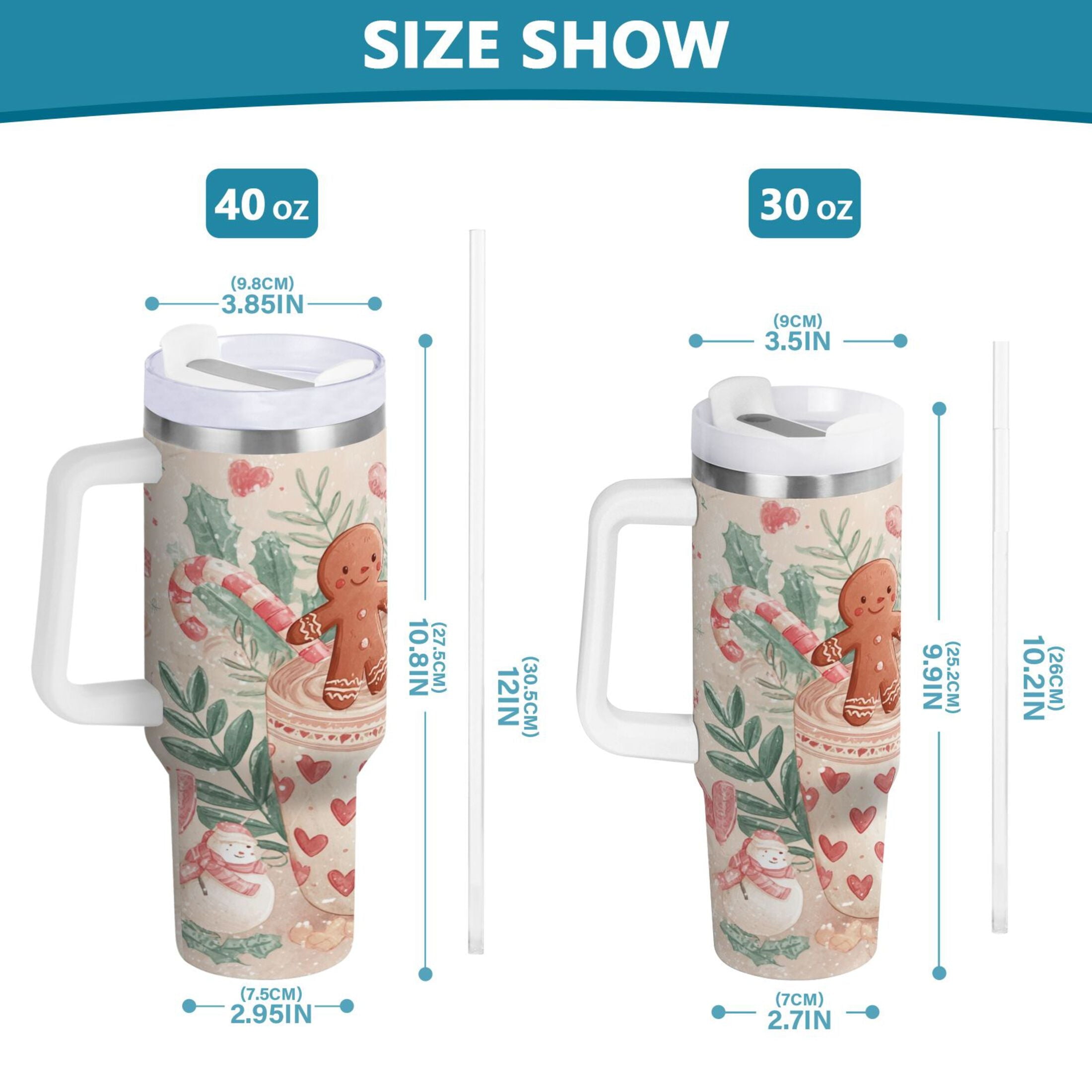 30 oz Insulated Stainless Steel Tumbler Double Wall Stainless Steel Tumbler with 2-Way Drinking Cute Christmas Design - Pick 996