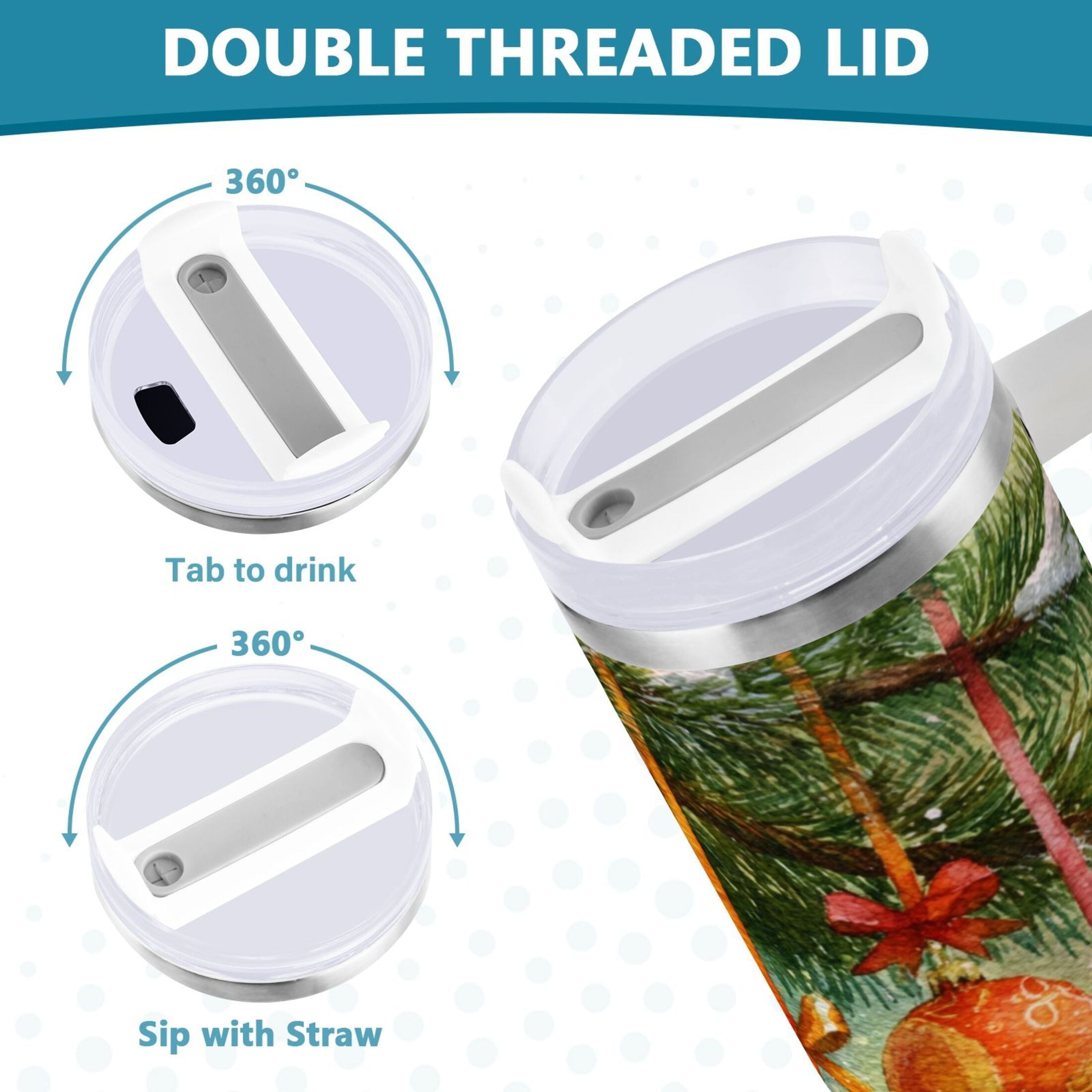 30 oz Insulated Stainless Steel Tumbler Double Wall Stainless Steel Tumbler with 2-Way Drinking Christmas Ornaments Watercolor Painting - Pick 357