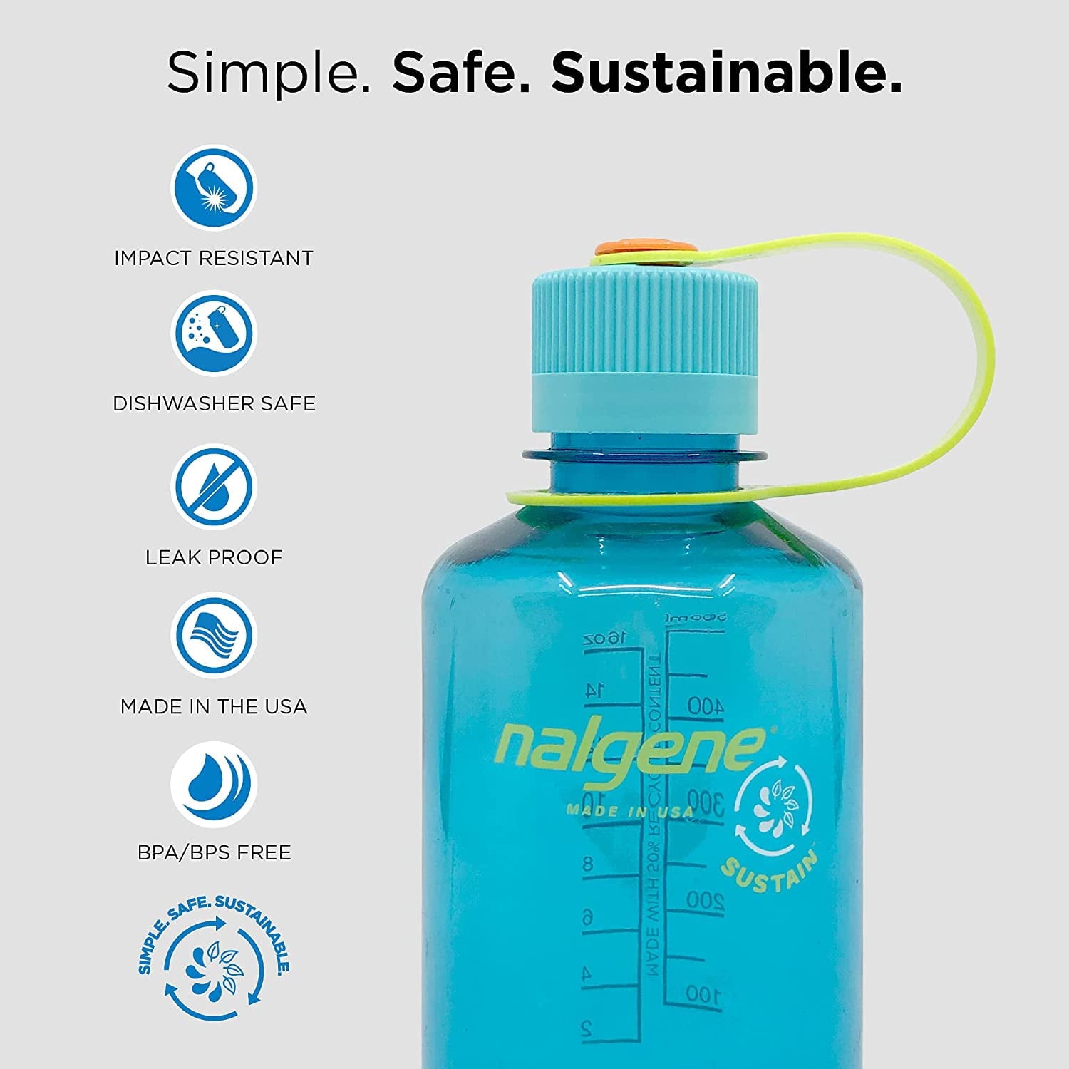 Nalgene Sustain 16 oz. Narrow Mouth Water Bottle - Cornflower Blue - Pick 568