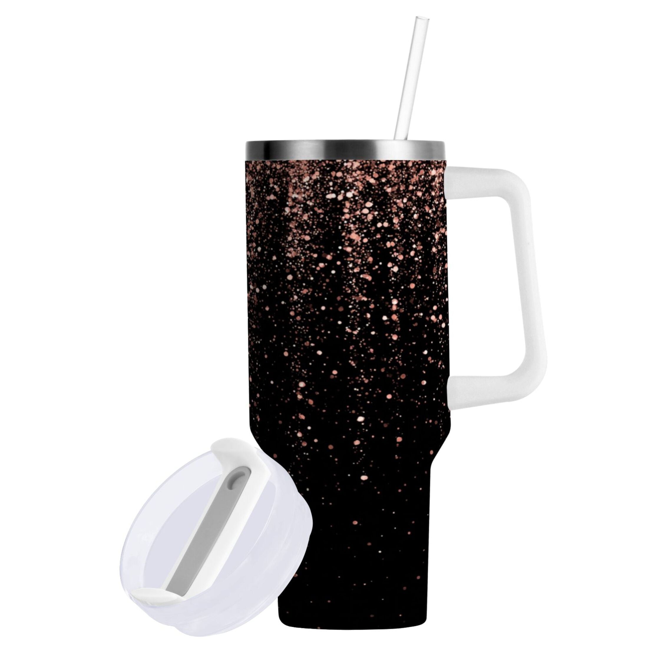 40 oz Insulated Stainless Steel Tumbler Double Wall Stainless Steel Tumbler with 2-Way Drinking Rose Gold Glitter - Pick 962