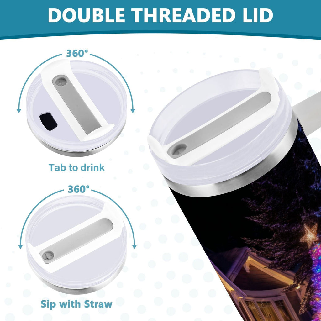 40 oz Insulated Stainless Steel Tumbler Double Wall Stainless Steel Tumbler with 2-Way Drinking Christmas Trees with Lights - Pick 867