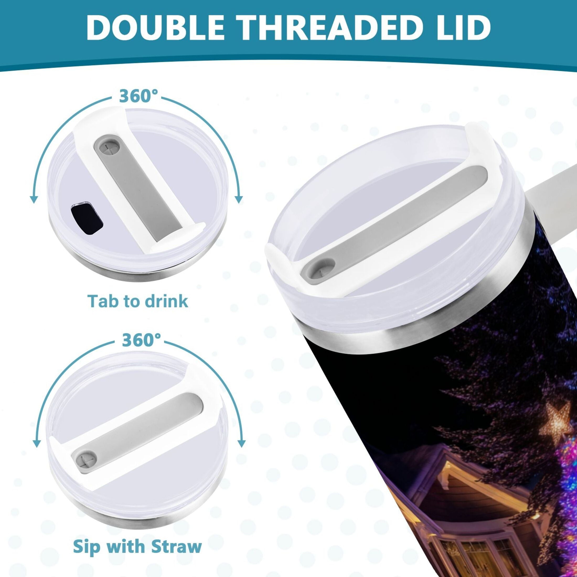 40 oz Insulated Stainless Steel Tumbler Double Wall Stainless Steel Tumbler with 2-Way Drinking Christmas Trees with Lights - Pick 867
