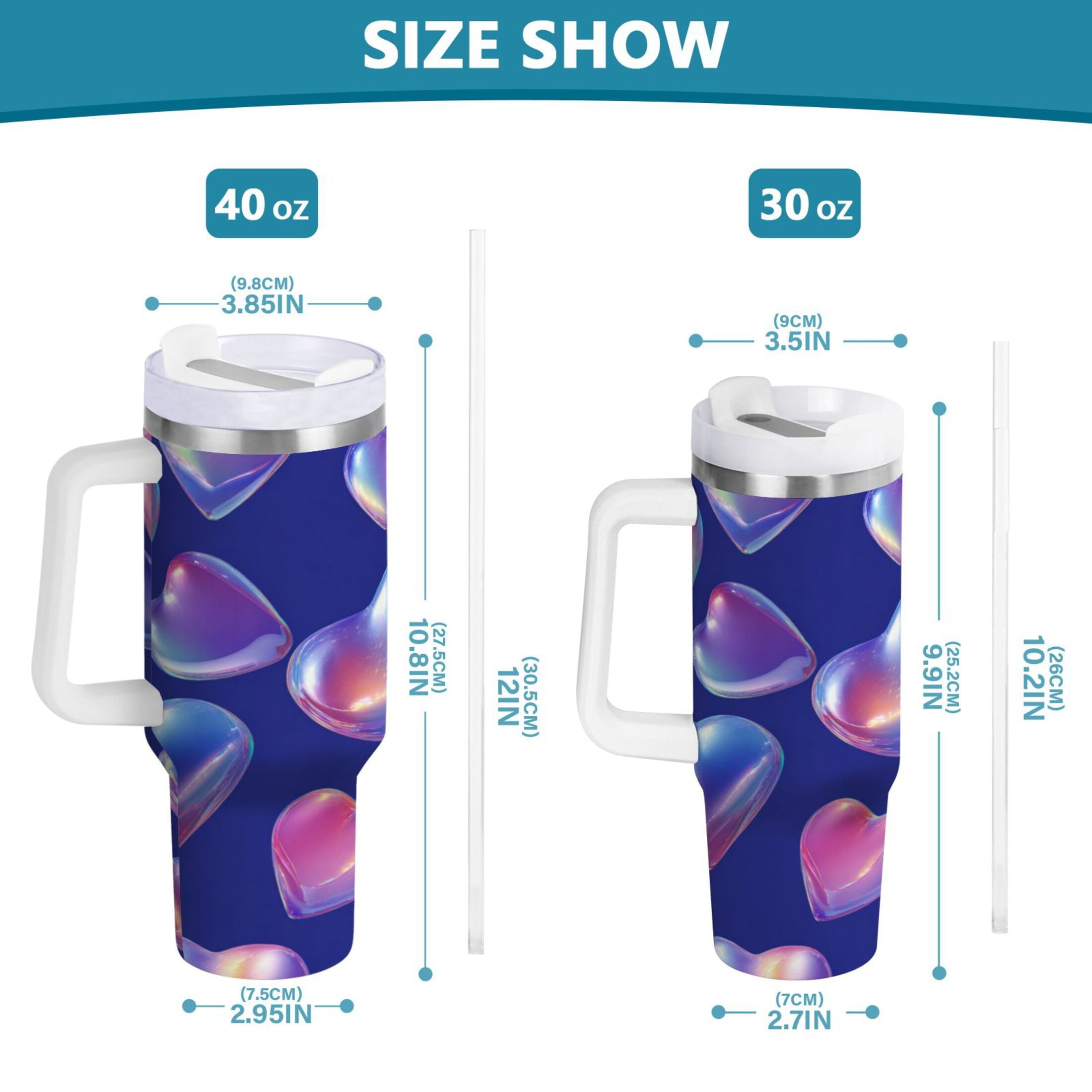 30 oz Insulated Stainless Steel Tumbler Double Wall Stainless Steel Tumbler with 2-Way Drinking Pink-purple Hearts - Pick 853