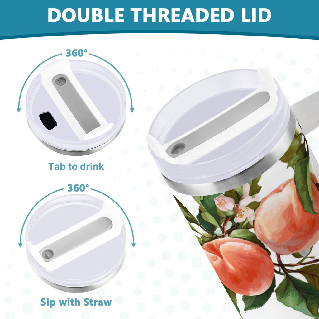 30 oz Insulated Stainless Steel Tumbler Double Wall Stainless Steel Tumbler with 2-Way Drinking Peach Fruit Pattern - Pick 393