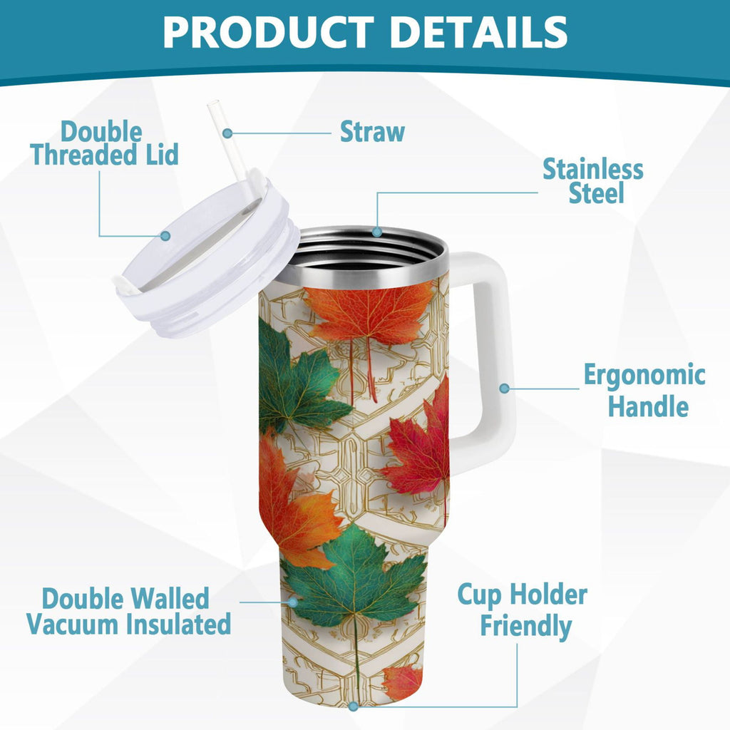 30 oz Insulated Stainless Steel Tumbler Double Wall Stainless Steel Tumbler with 2-Way Drinking Green and Red Maple Leaves - Pick 120