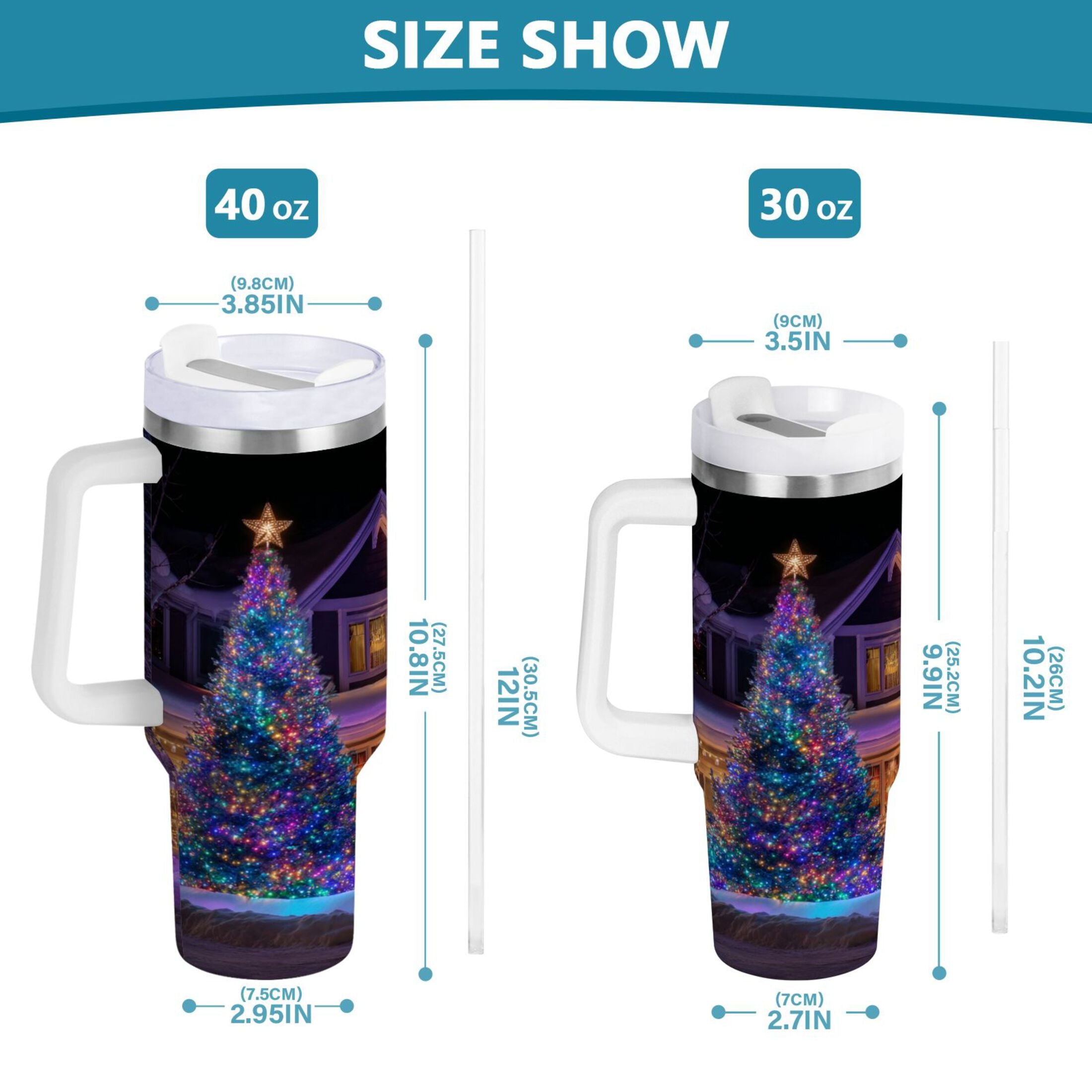 40 oz Insulated Stainless Steel Tumbler Double Wall Stainless Steel Tumbler with 2-Way Drinking Christmas Trees with Lights - Pick 867