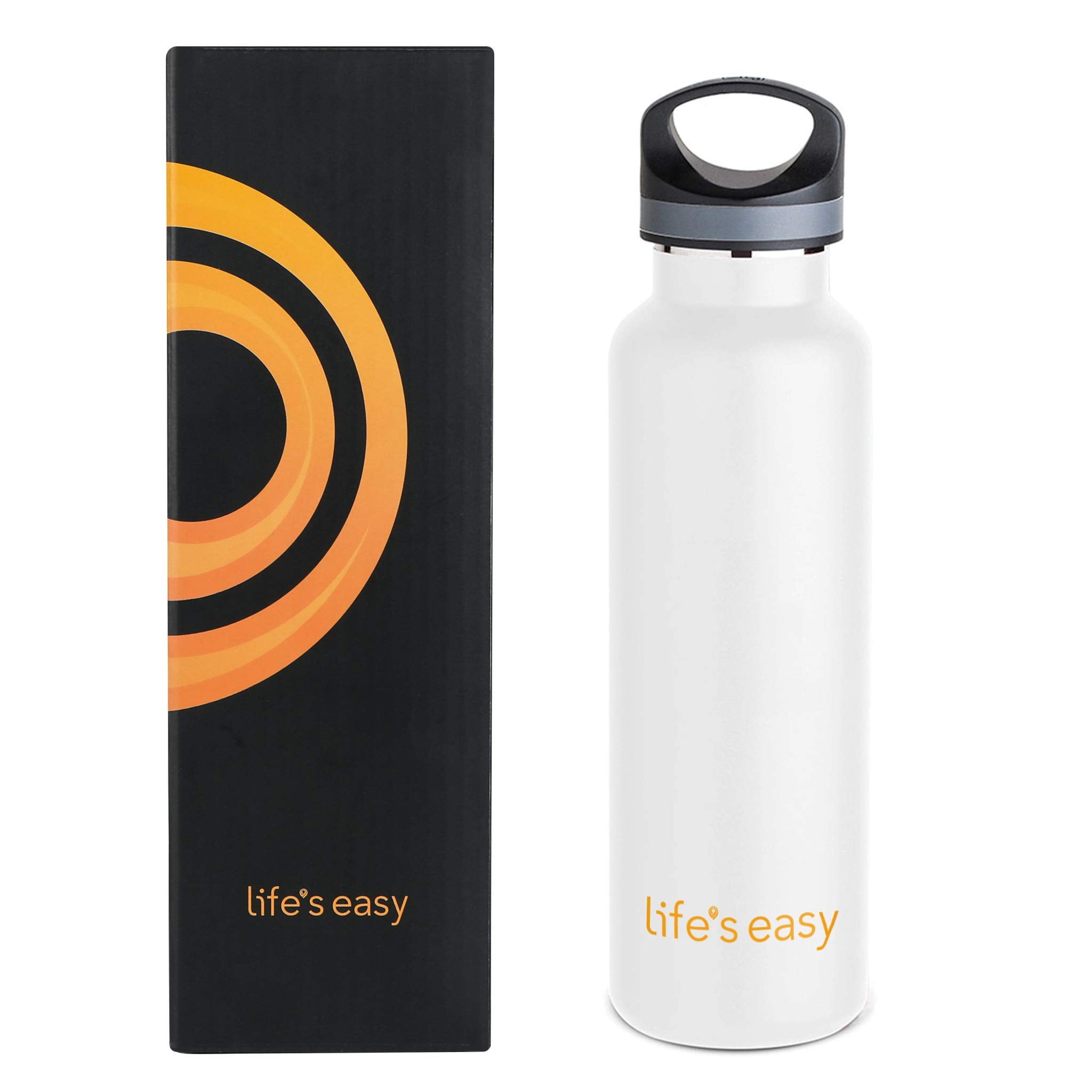 LIFE'S EASY 20 oz. Sports Insulated Water Bottle with Lid. Stainless Steel Vacuum Double Wall Thermo for Modern Hot and Cold Drinks, Simple Metal Hydro Canteen for Travel Men and Women (White) - Pick 974
