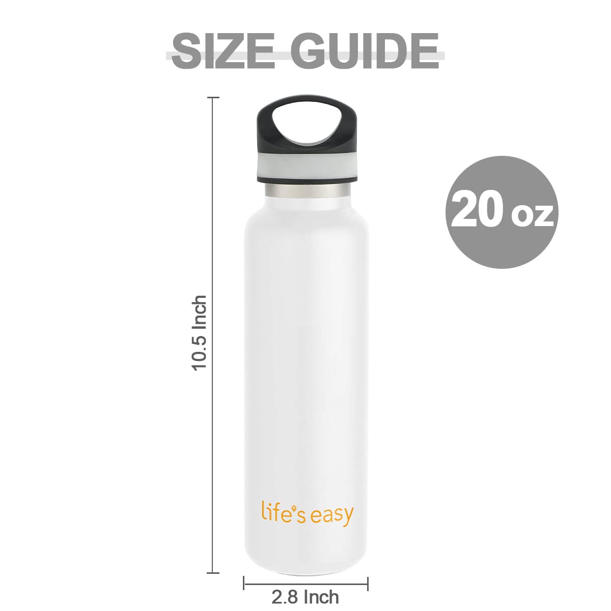 LIFE'S EASY 20 oz. Sports Insulated Water Bottle with Lid. Stainless Steel Vacuum Double Wall Thermo for Modern Hot and Cold Drinks, Simple Metal Hydro Canteen for Travel Men and Women (White) - Pick 974